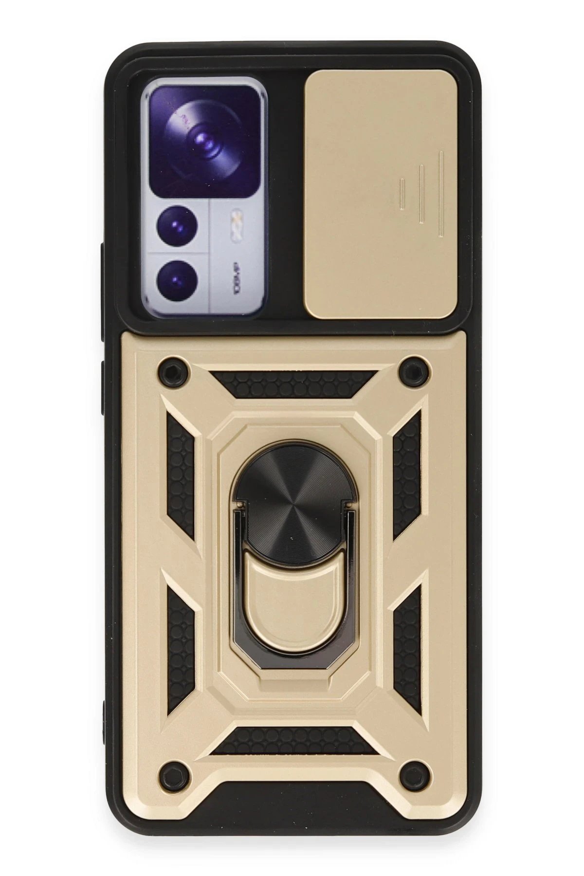 Xiaomi Mi 12T Pro Kılıf Pars Lens Yüzüklü Silikon - Gold-(5796)