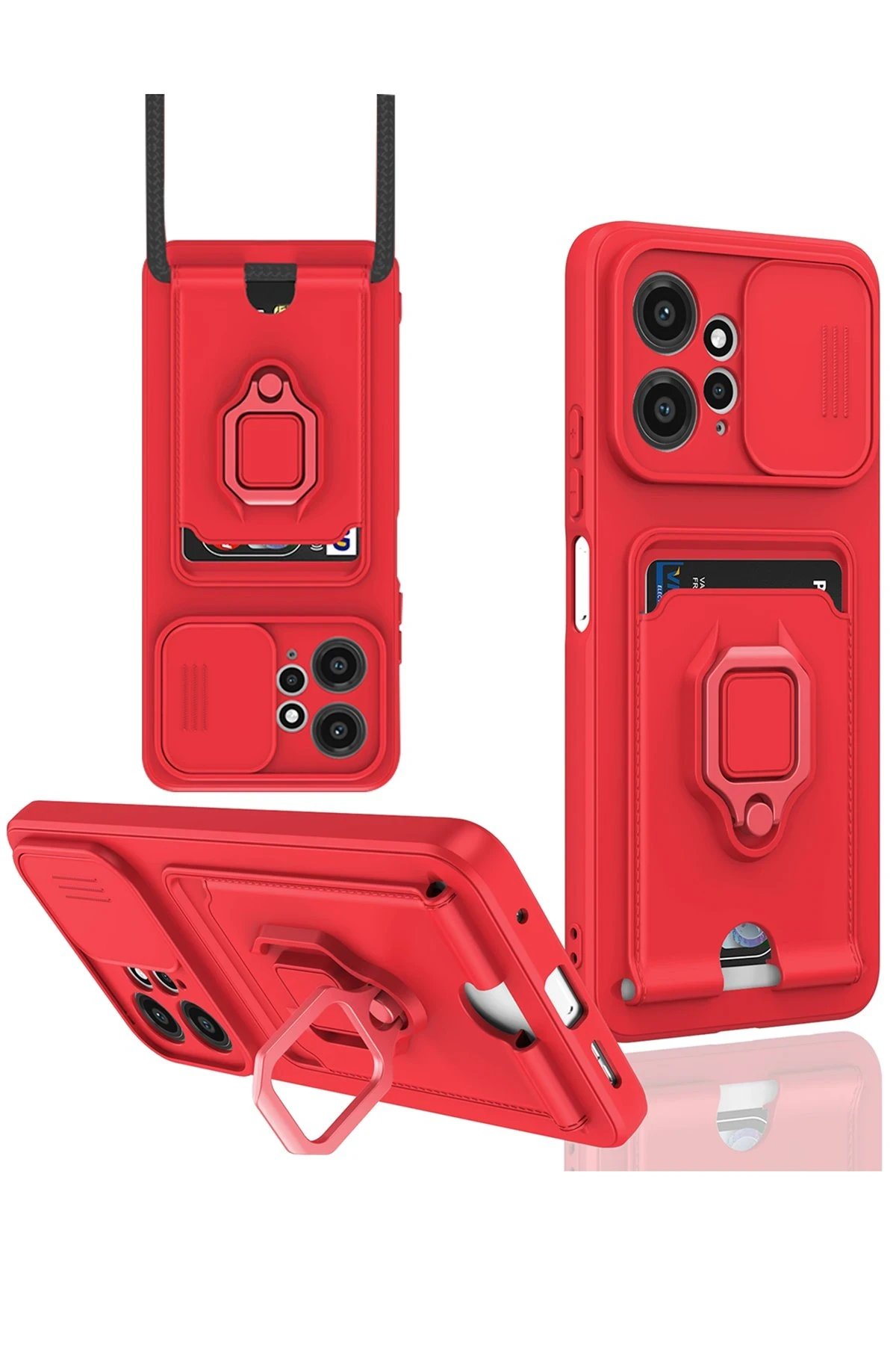 Xiaomi Redmi Note 12 4G Kılıf Zuma Kartvizitli Yüzüklü Silikon - Kırmızı-(5796)