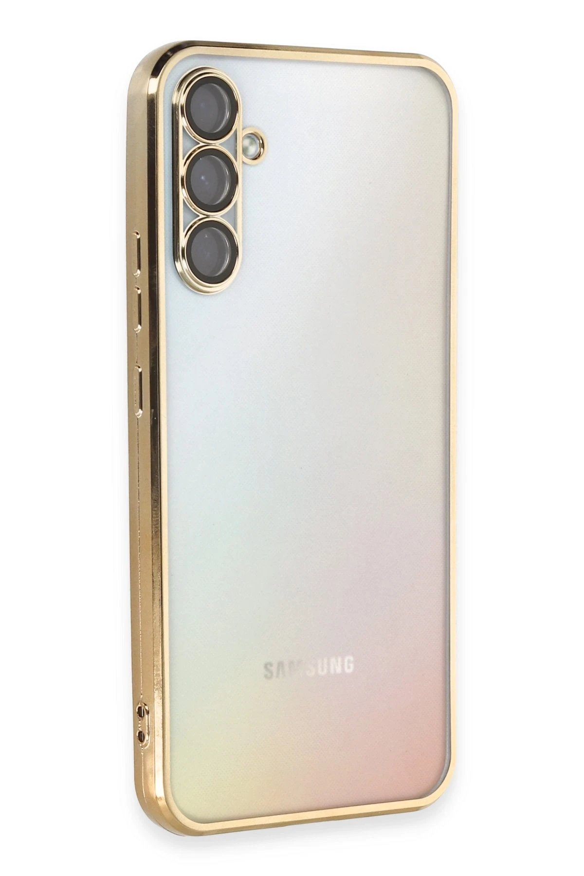 Samsung Galaxy A34 5G Kılıf Lensli Silikon - Gold-(5796)