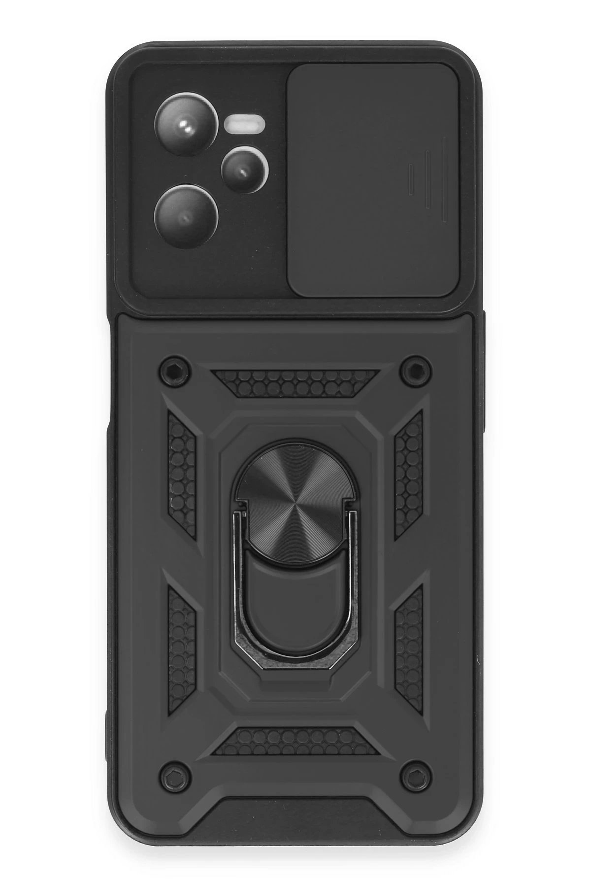 Realme C35 Kılıf Pars Lens Yüzüklü Silikon - Siyah-(5796)