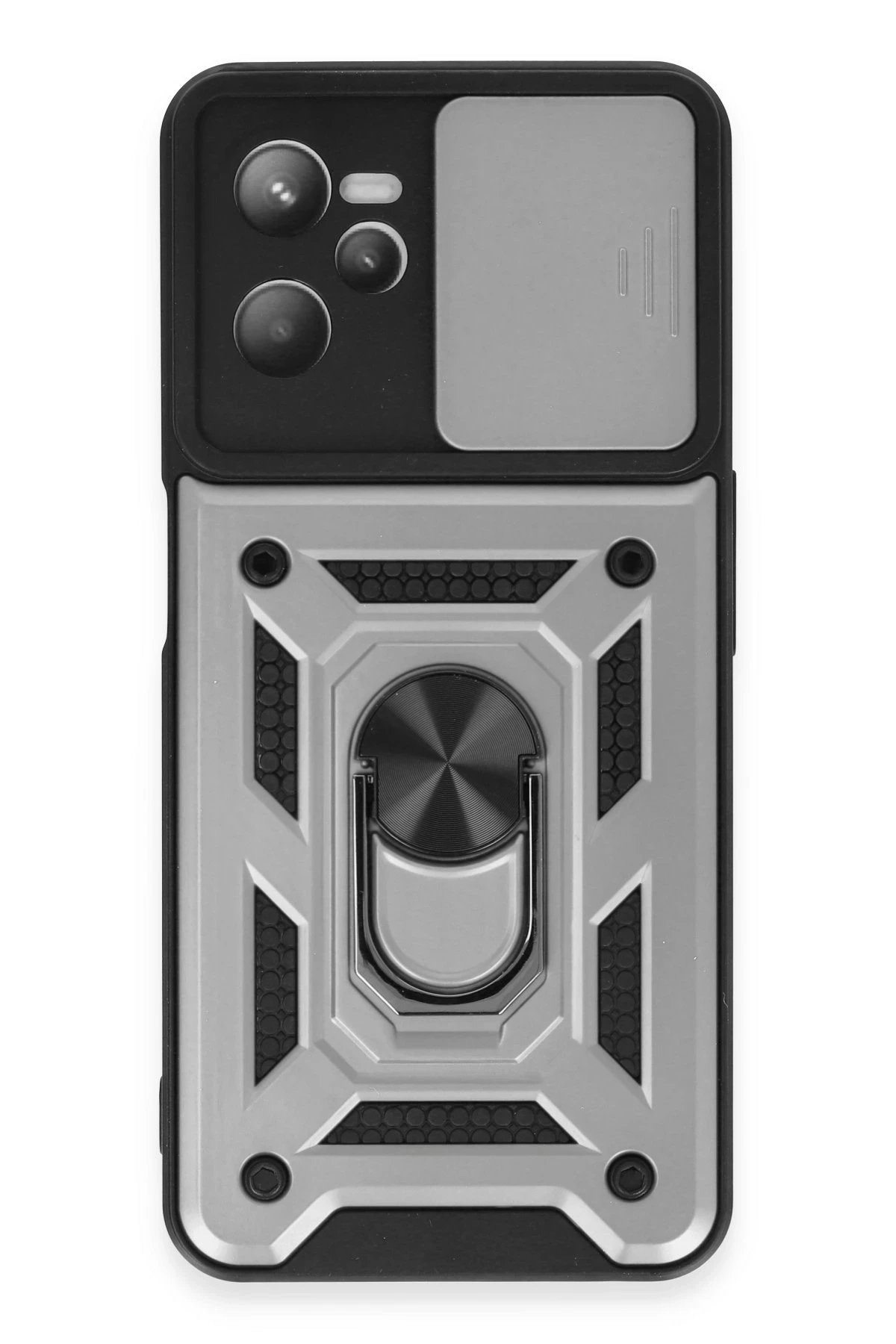 Realme C35 Kılıf Pars Lens Yüzüklü Silikon - Gümüş-(5796)