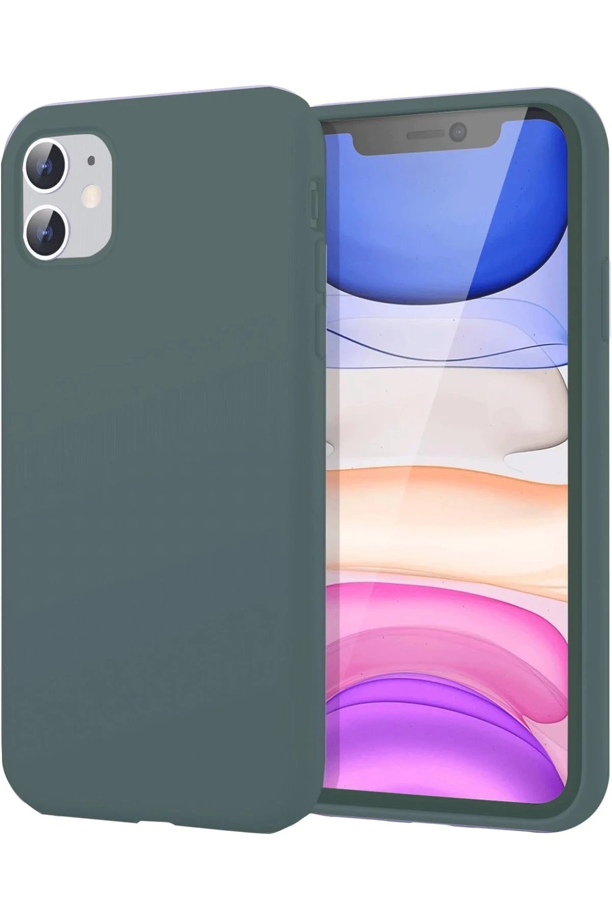 iPhone 11 Kılıf First Silikon - Koyu Yeşil-(5796)