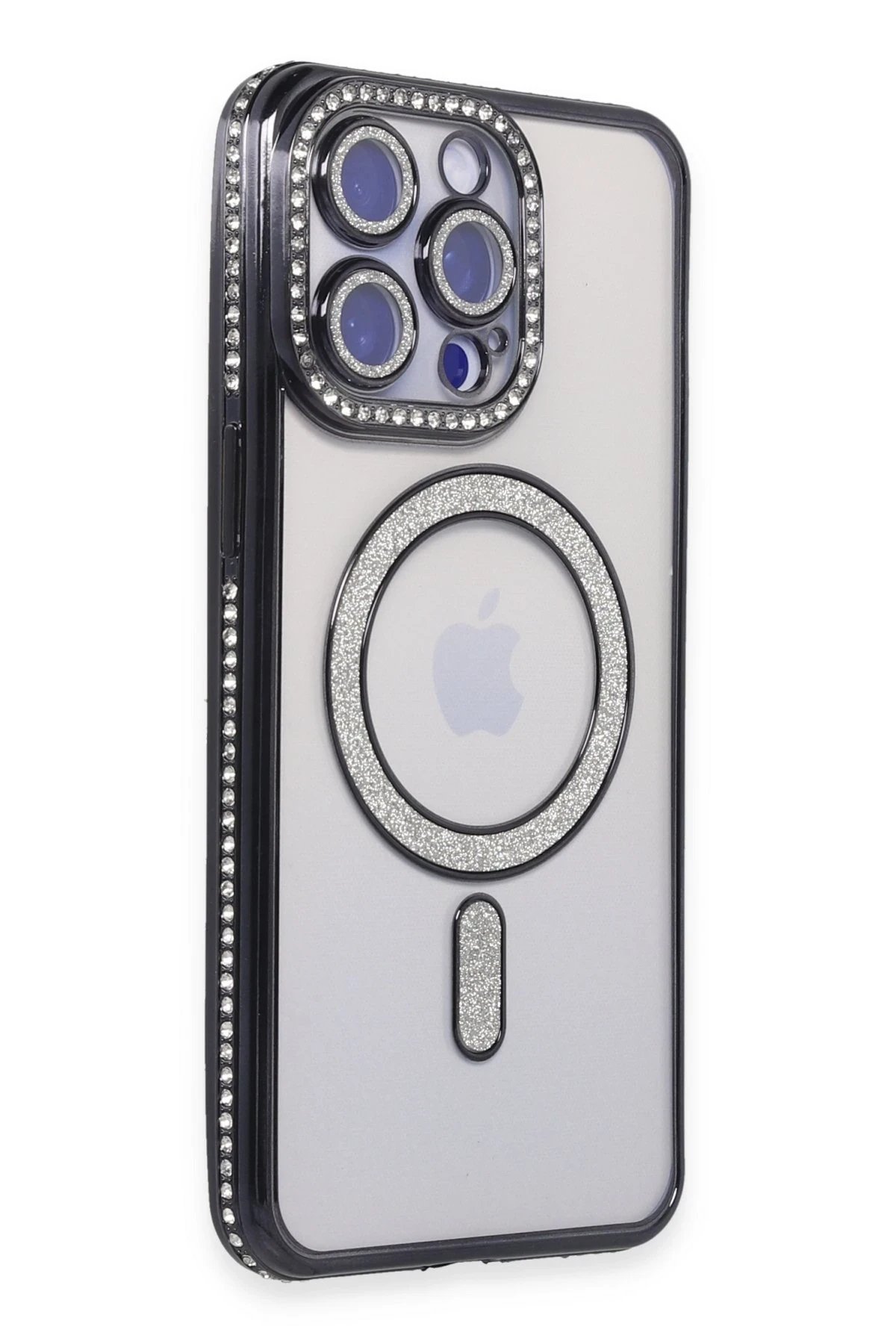 iPhone 14 Pro Max Kılıf Joke Simli Magneticsafe Kılıf - Siyah-(5796)
