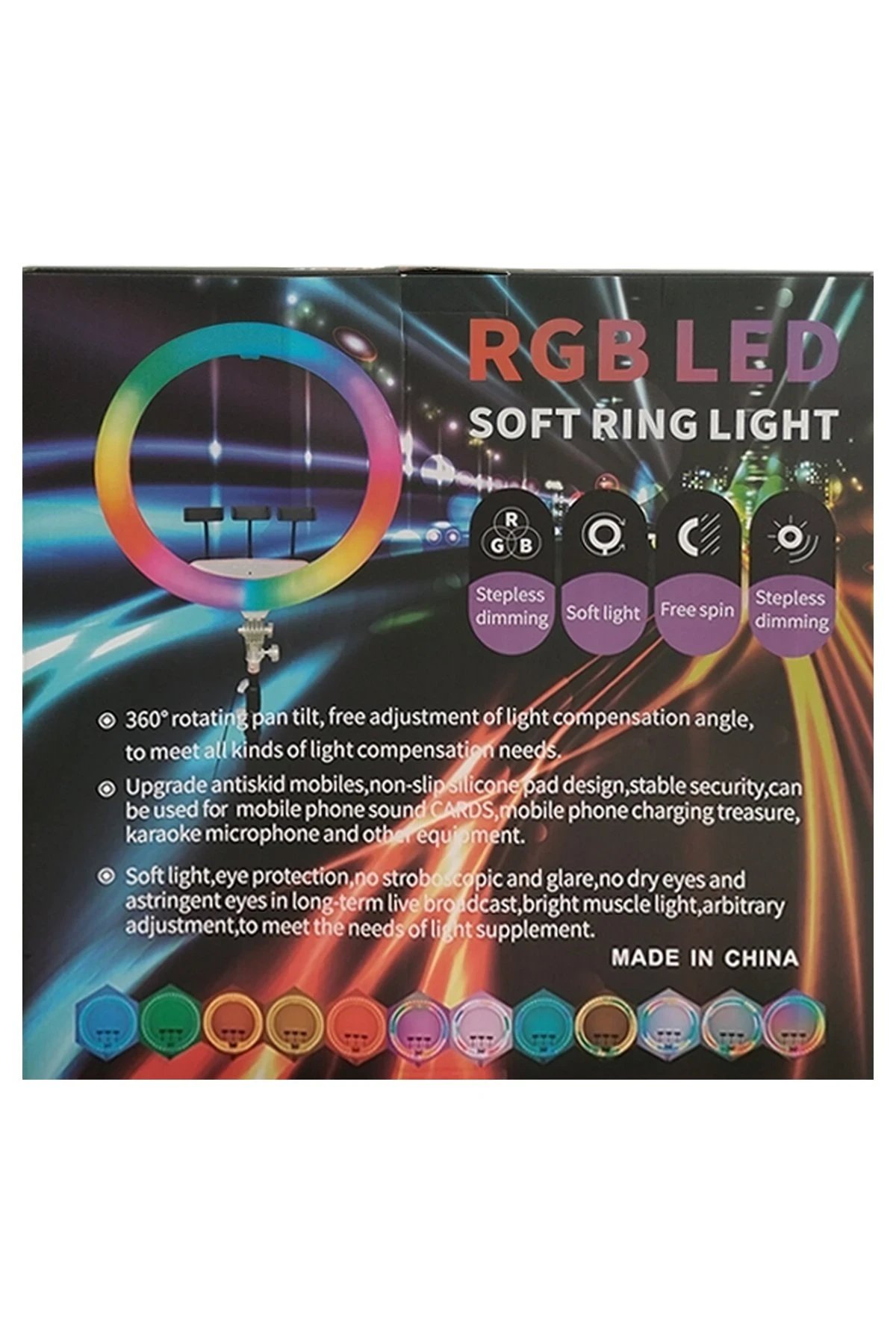 RD45 DİAMOND RGB SELFİE IŞIĞI- Titreşim ya da sarsılma yapmaz- Doğal aydınlatma ve ışıklandırma- Gölgesiz çekim- Parlama yapmaksızın fotoğraf ya da video çekimi- Ergonomik ve şık tasarım- Açma/kapatma anahtarı- Renk sıcaklığı ayarlama düğmesi- Parlaklık seviyesi ayarlama düğmesi- Hassas ayar düğmeleri- Işık açısı ayarlama aparatı- Yumuşak kaymaz ped sayesinde cihazınızı çizmeden sabit tutar.- 2.1 metre tripod sayesinde güzel çekimler yapabilirsiniz.