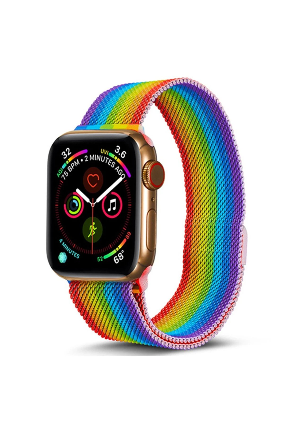 Apple Watch 38mm Metal Mıknatıslı Kordon - Gökkuşağı-(5796)