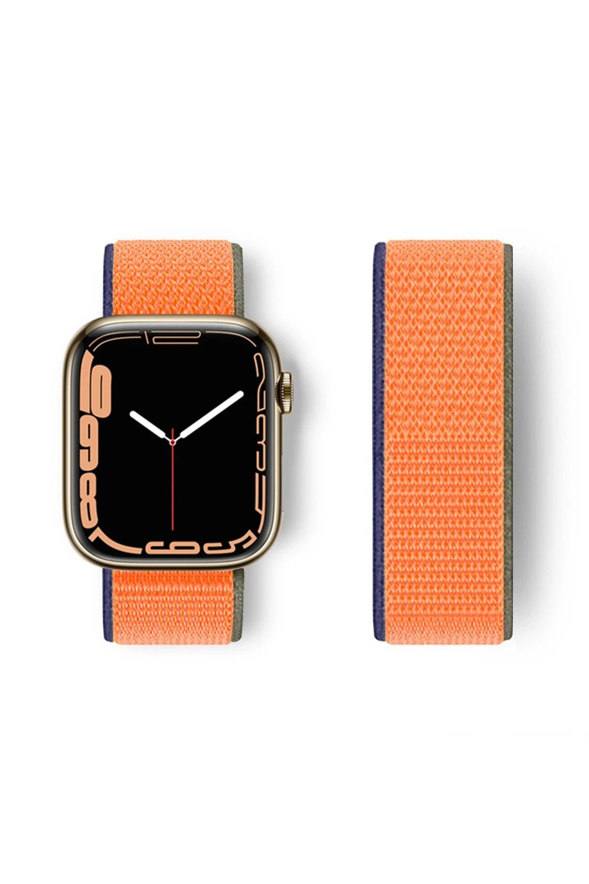 Apple Watch 38mm Hasırlı Cırtcırtlı Kordon - Lacivert-Turuncu-(5796)