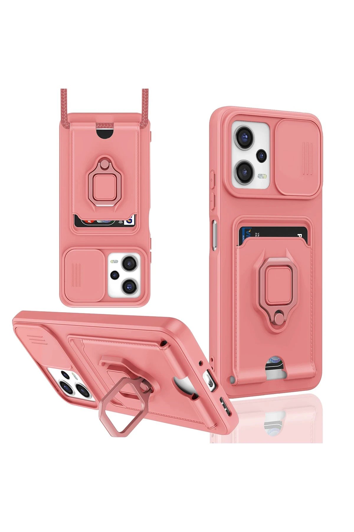 Xiaomi Poco X5 5G Kılıf Zuma Kartvizitli Yüzüklü Silikon - Pembe-(5796)