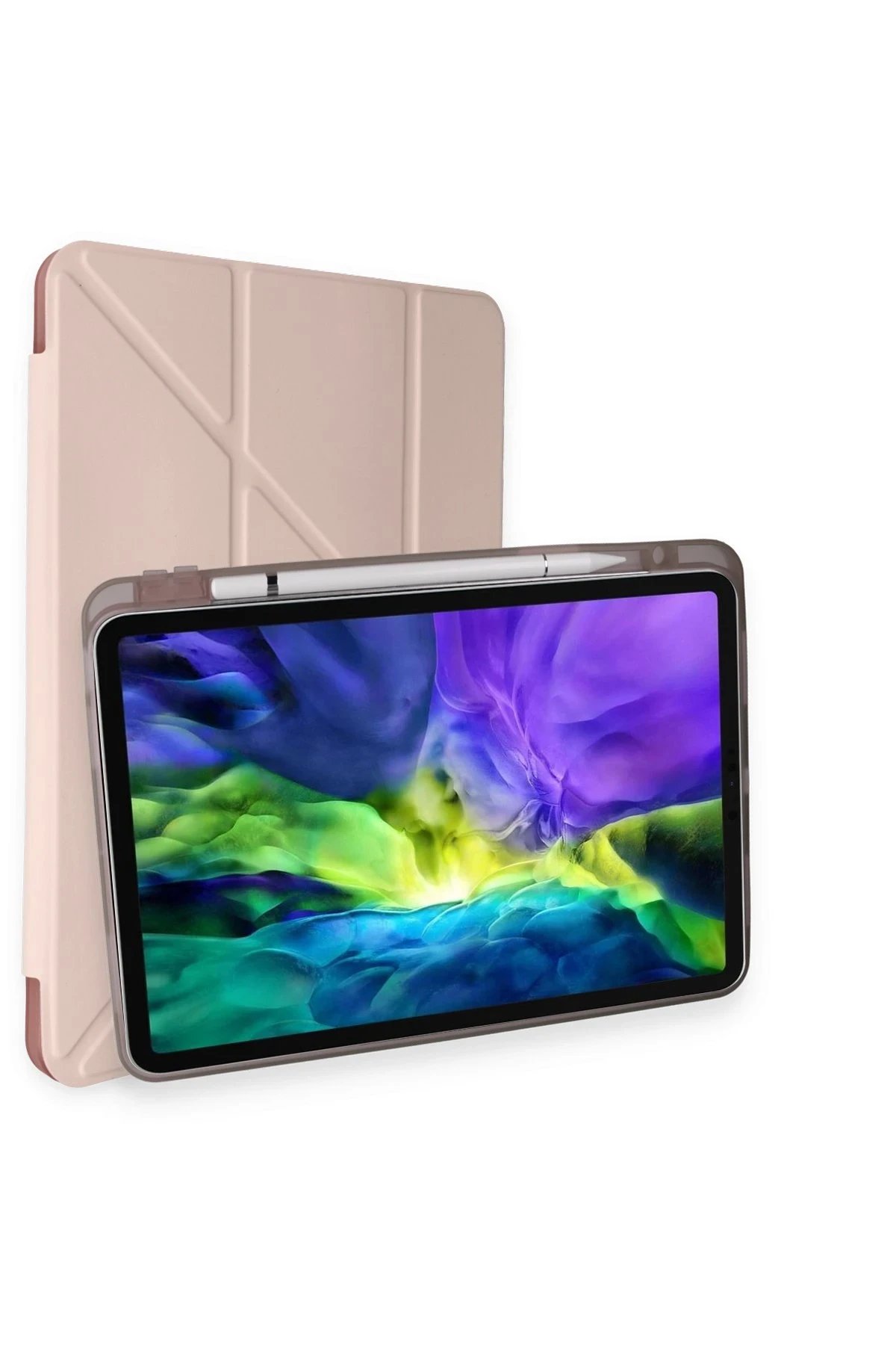 iPad Pro 11 (2021) Kılıf Kalemlikli Hugo Tablet Kılıfı - Rose Gold-(5796)