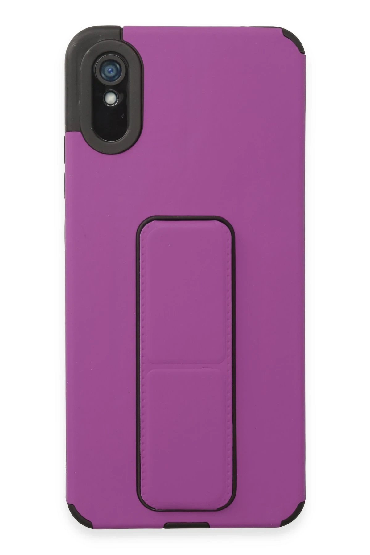 Xiaomi Redmi 9A Kılıf Mega Standlı Silikon - Mor-(5796)