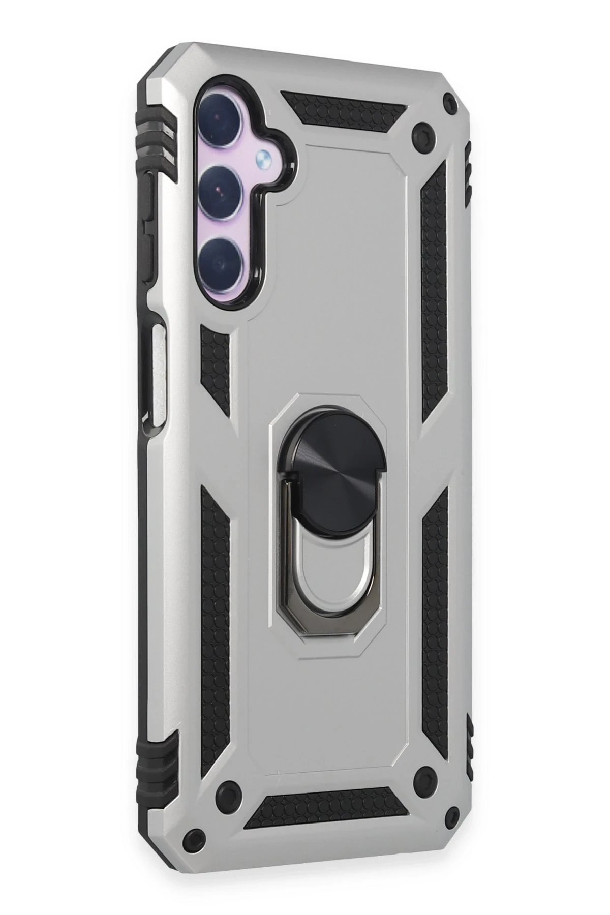 Samsung Galaxy A14 4G Kılıf Sofya Yüzüklü Silikon Kapak - Gümüş-(5796)