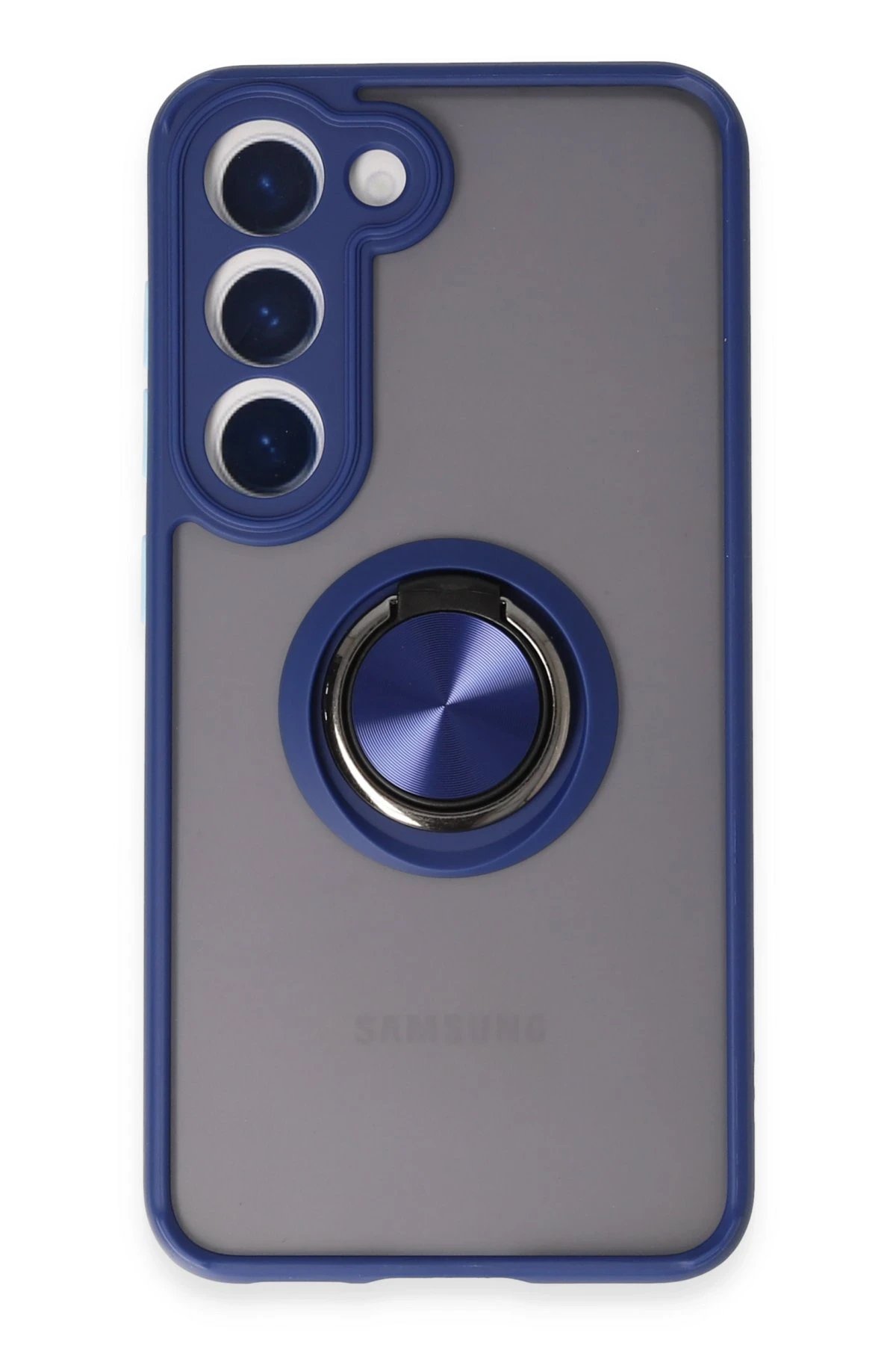 Samsung Galaxy S23 Kılıf Montreal Yüzüklü Silikon Kapak - Lacivert-(5796)