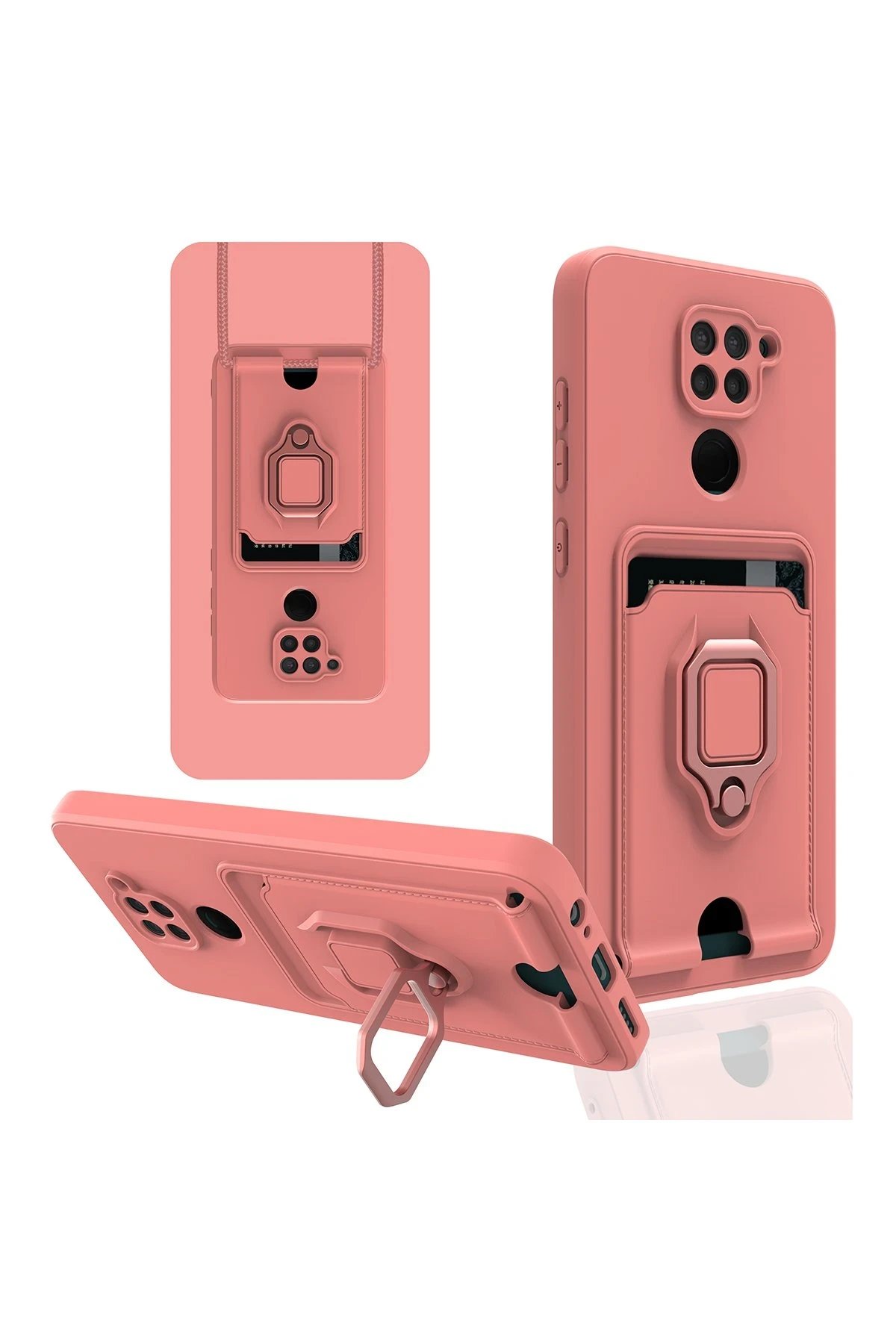 Xiaomi Redmi Note 9 Kılıf Zuma Kartvizitli Yüzüklü Silikon - Pembe-(5796)