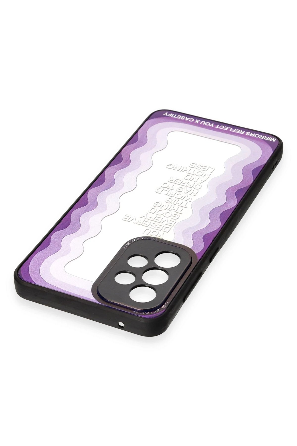 ışığı yansıtan özel baskılı arka yüzeyiyle cihazınıza modern bir görünüm kazandırır Yüzeydeki dijital kolaj temalı desenler; retro yazılar