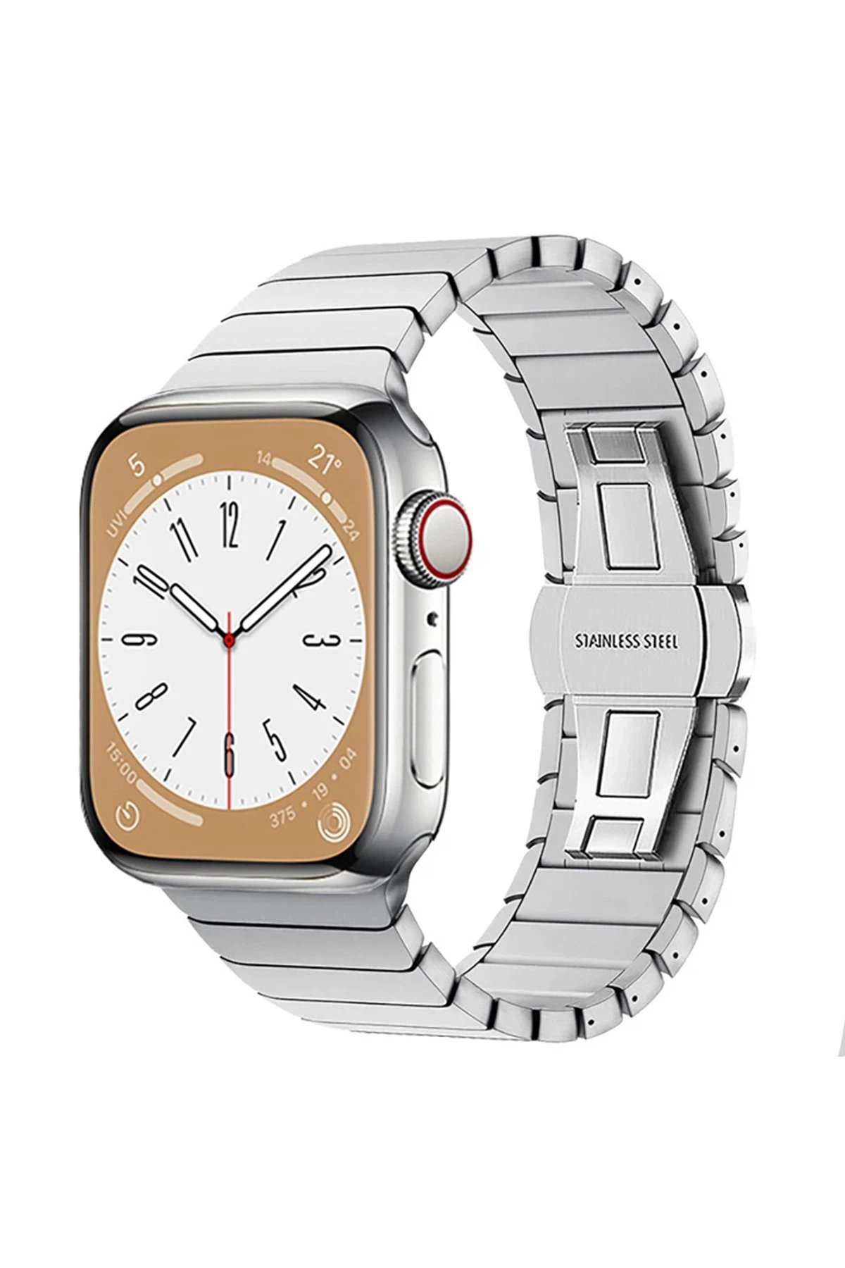 Apple Watch 38mm KR413 Fine Steel Kordon - Gümüş-(5796)