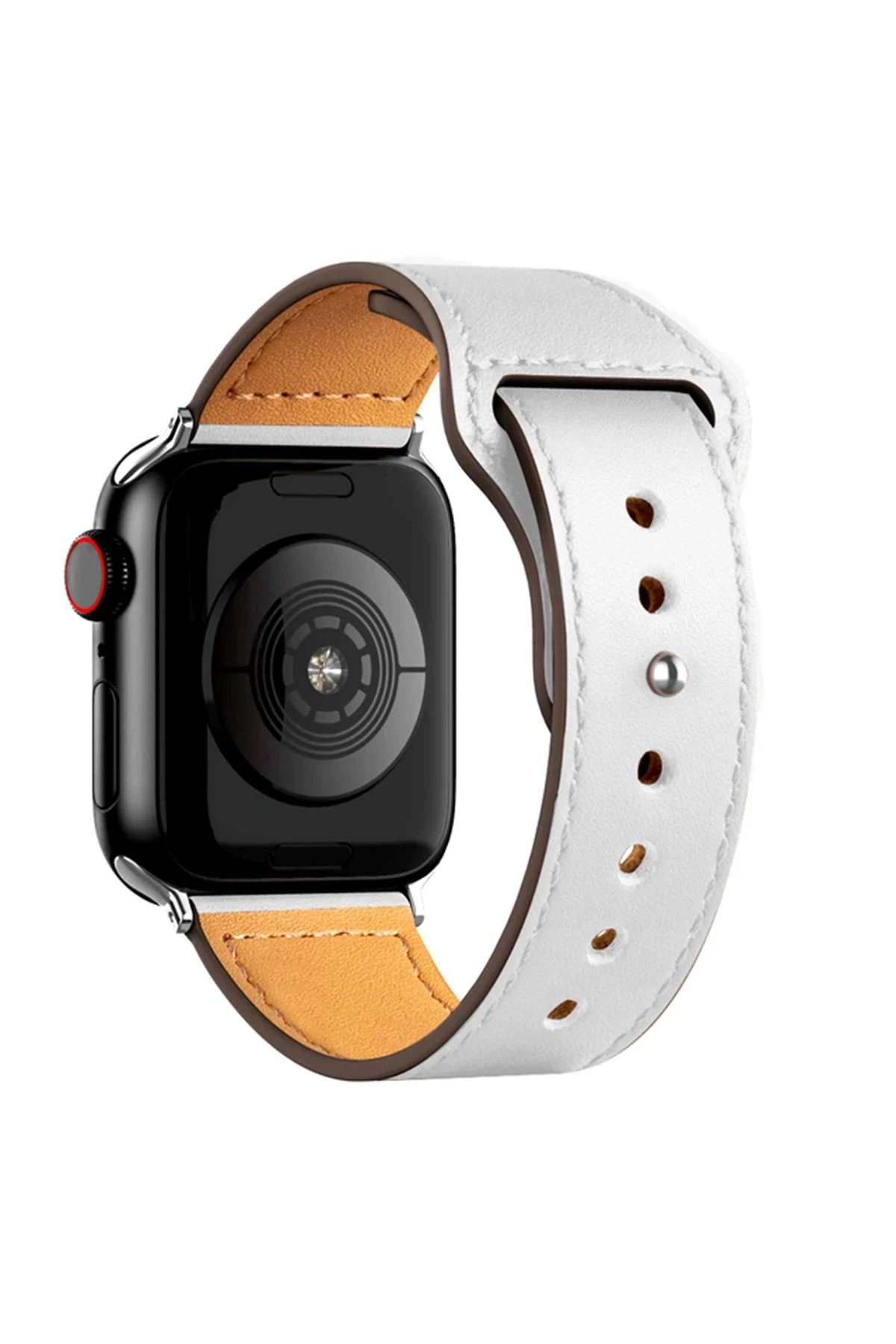 Apple Watch 42mm KR415 Luaz Deri Kordon - Beyaz-(5796)