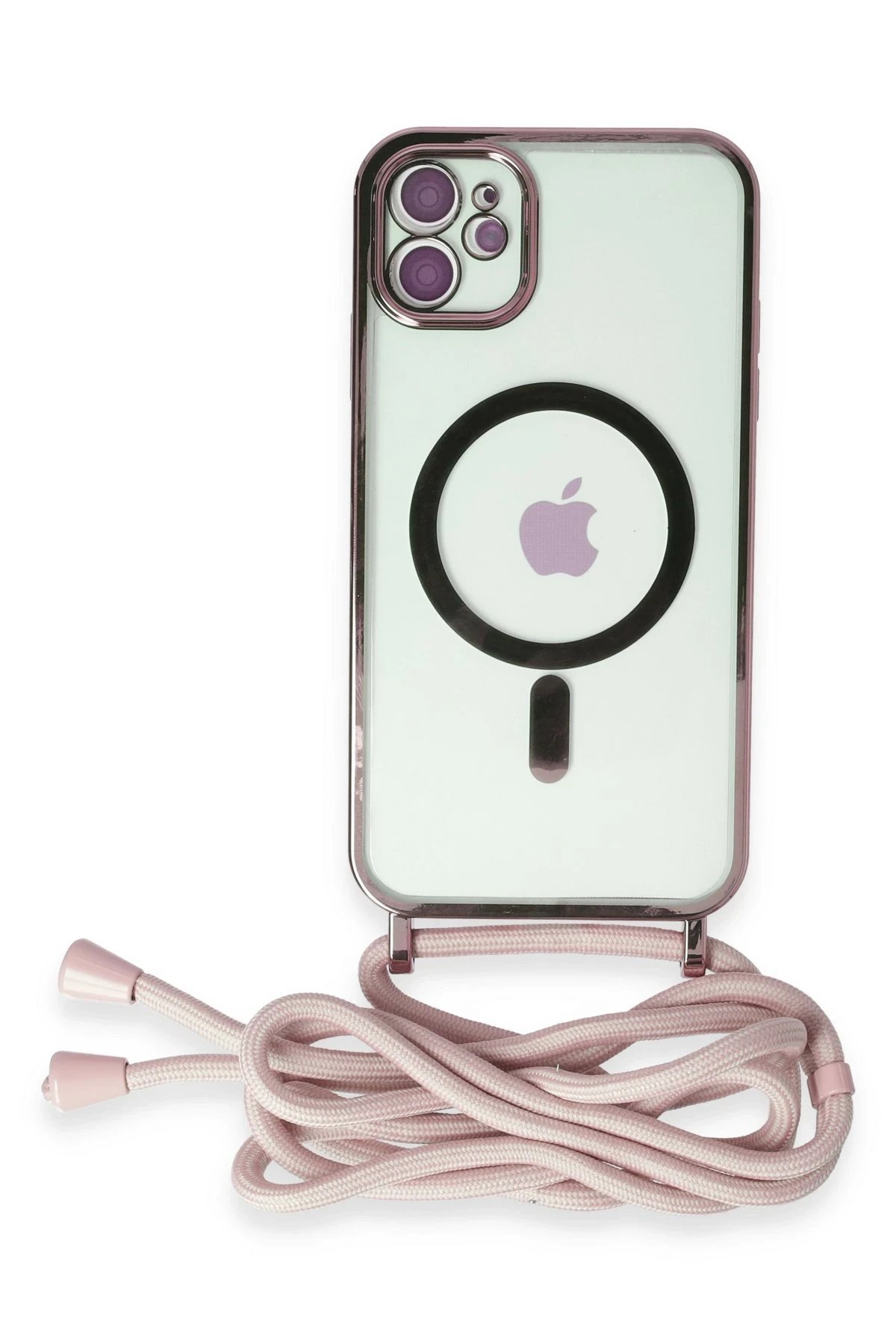 iPhone 11 Kılıf Divo Lazer Askılı Magsafe Kapak - Pembe-(5796)