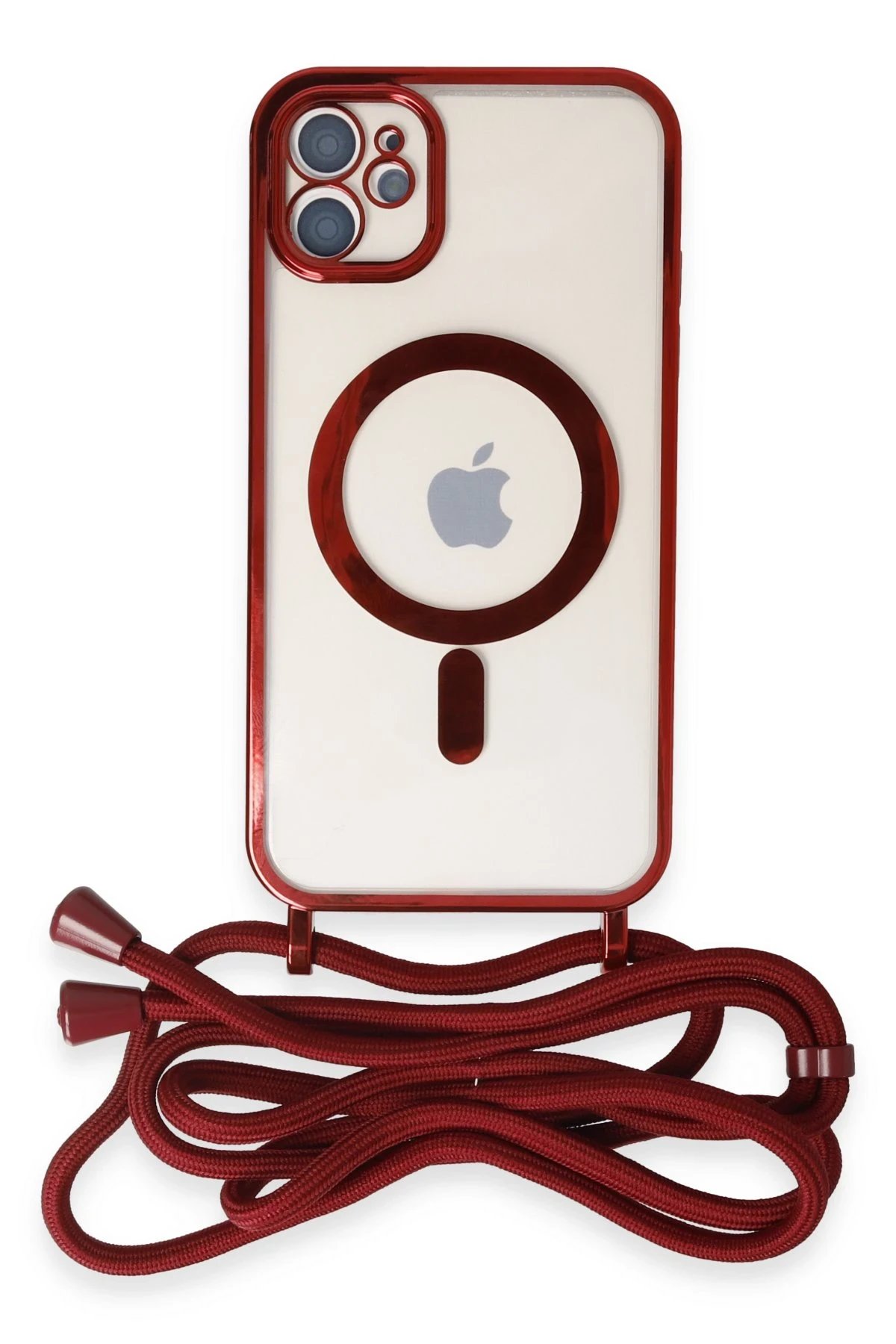 iPhone 12 Kılıf Divo Lazer Askılı Magsafe Kapak - Kırmızı-(5796)