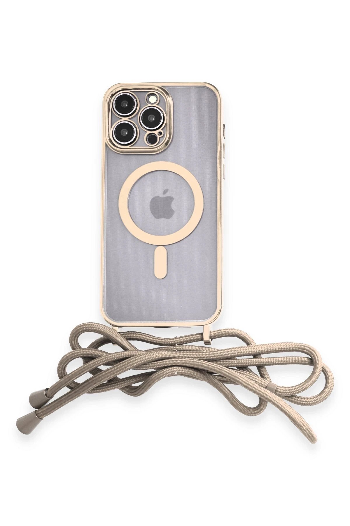 iPhone 12 Pro Kılıf Divo Lazer Askılı Magsafe Kapak - Gold-(5796)