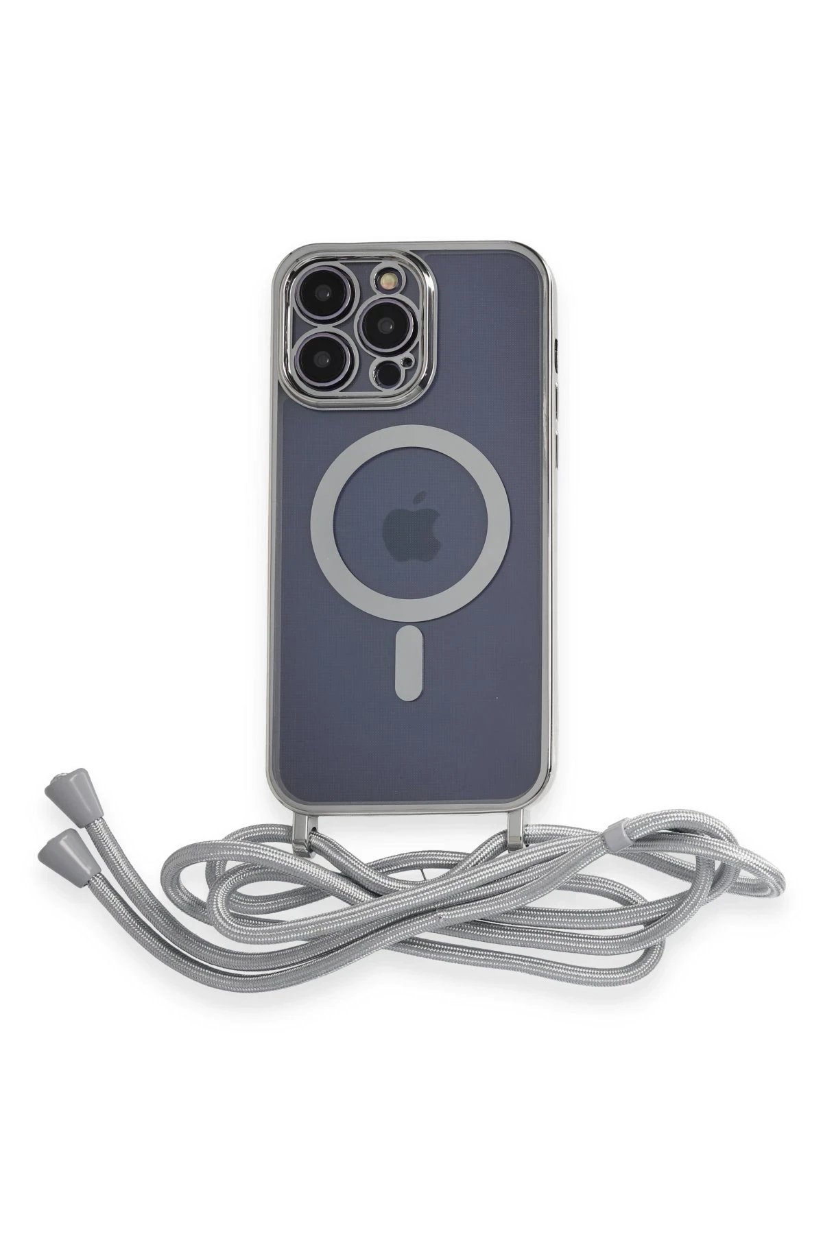 iPhone 12 Pro Kılıf Divo Lazer Askılı Magsafe Kapak - Gümüş-(5796)