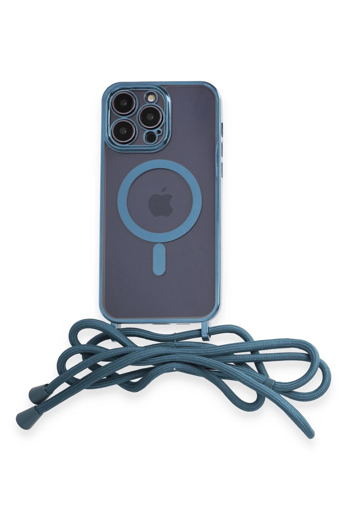 iPhone 13 Pro Max Kılıf Divo Lazer Askılı Magsafe Kapak - Sierra Blue-(5796)