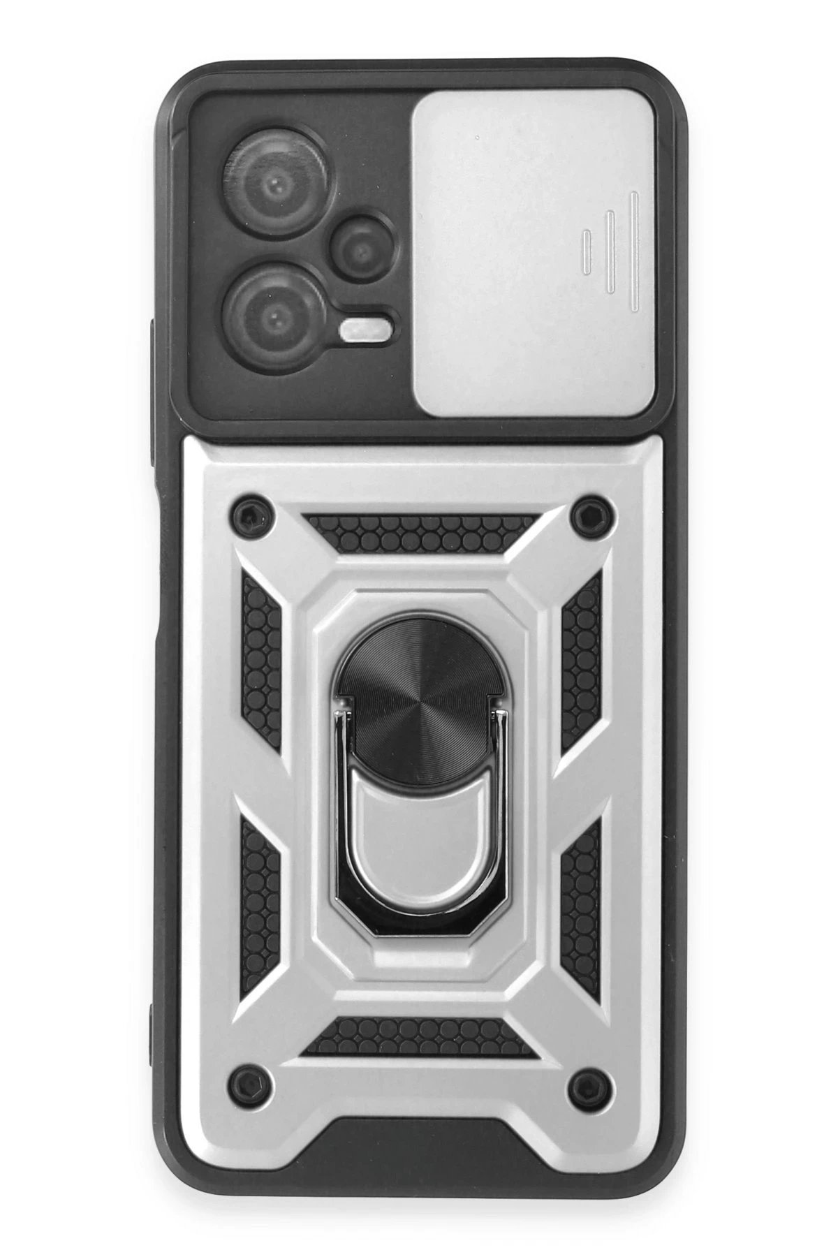 Xiaomi Redmi Note 12 5G Kılıf Pars Lens Yüzüklü Silikon - Gümüş-(5796)