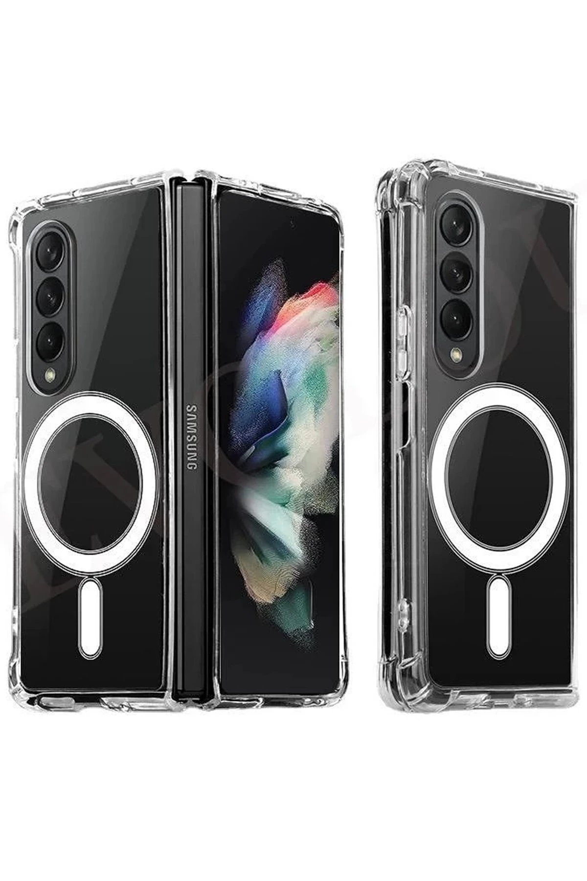 Samsung Galaxy Z Fold 4 Kılıf Magneticsafe Şeffaf Silikon - Şeffaf-(5796)