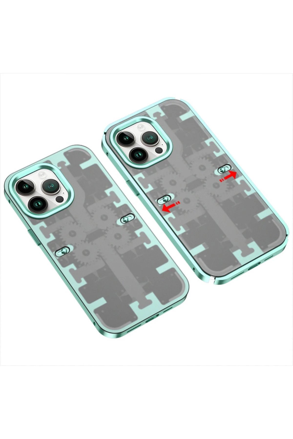 iPhone 13 Pro Kılıf Mekanik Bumper Kapak - Yeşil-(5796)