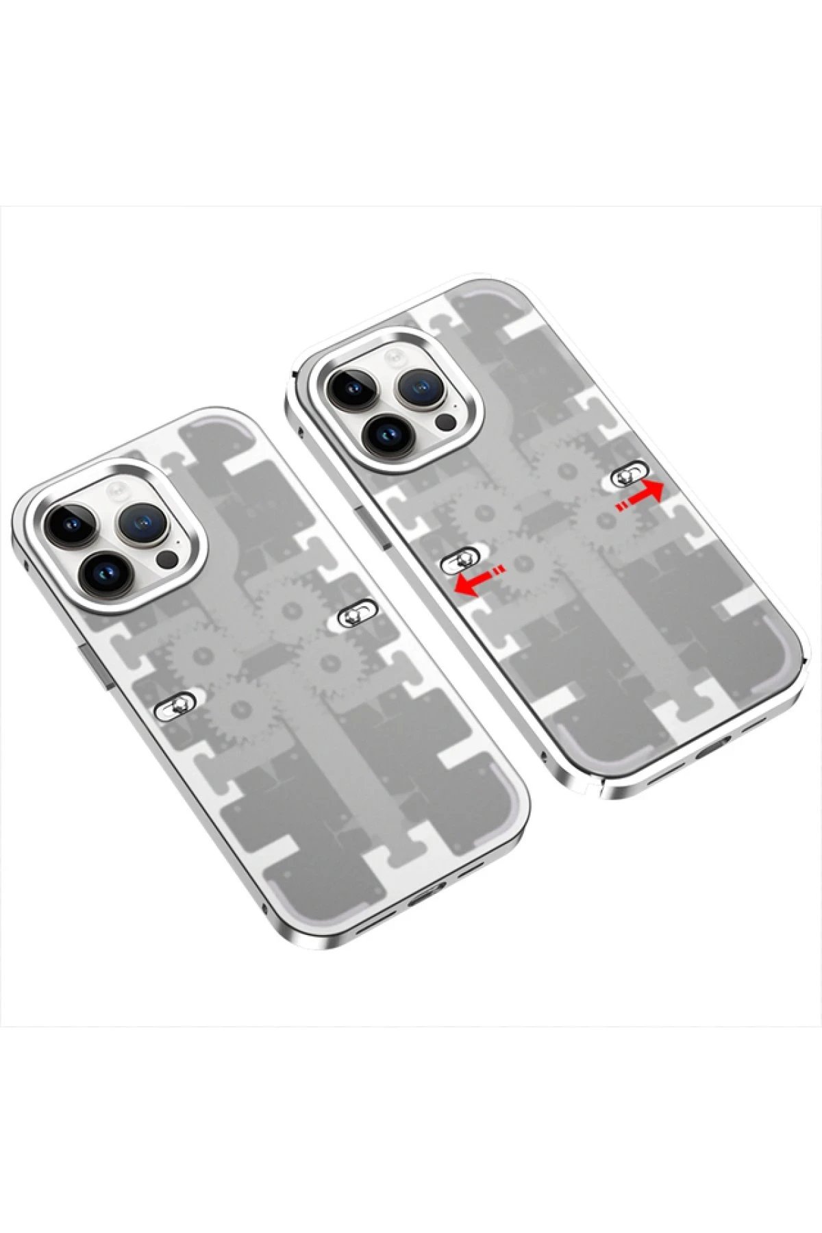 iPhone 14 Pro Kılıf Mekanik Bumper Kapak - Gümüş-(5796)