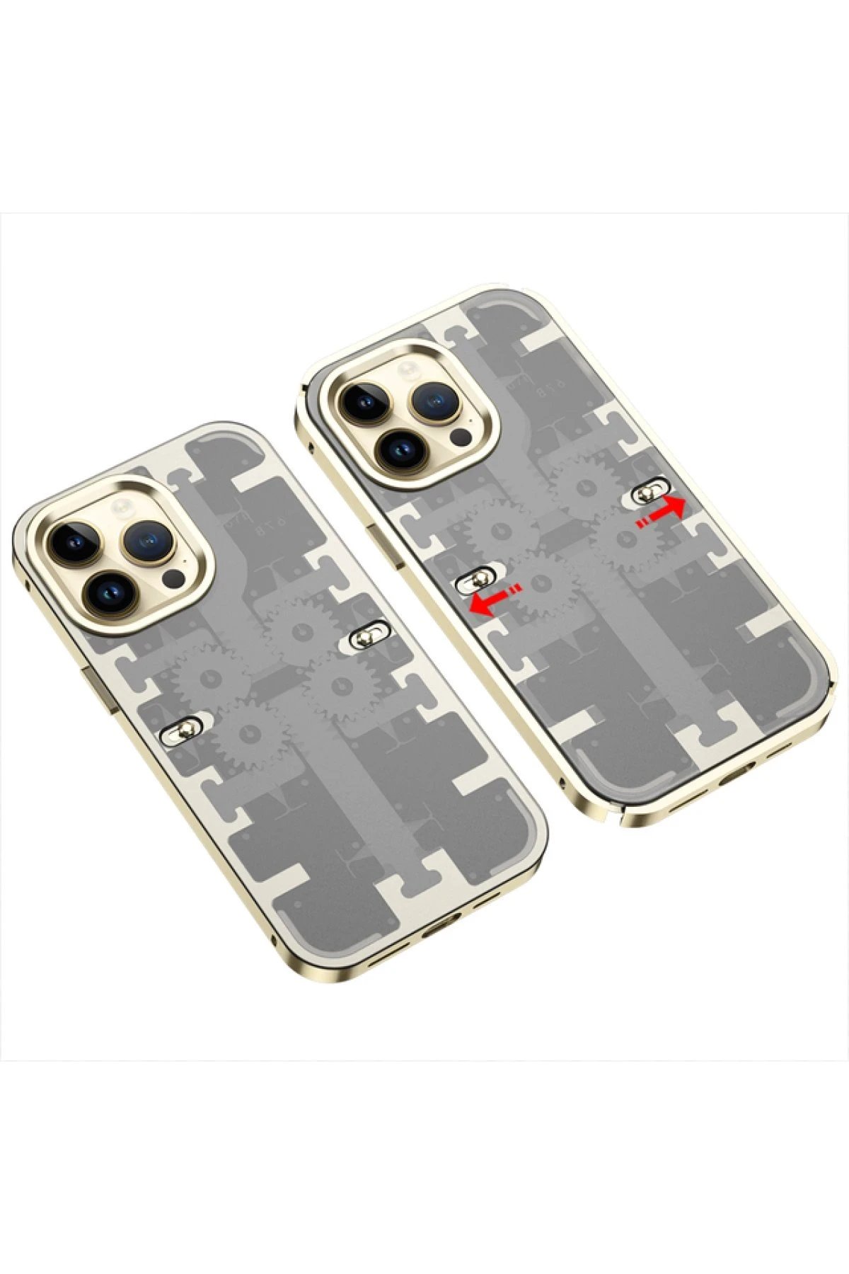 iPhone 14 Pro Kılıf Mekanik Bumper Kapak - Gold-(5796)