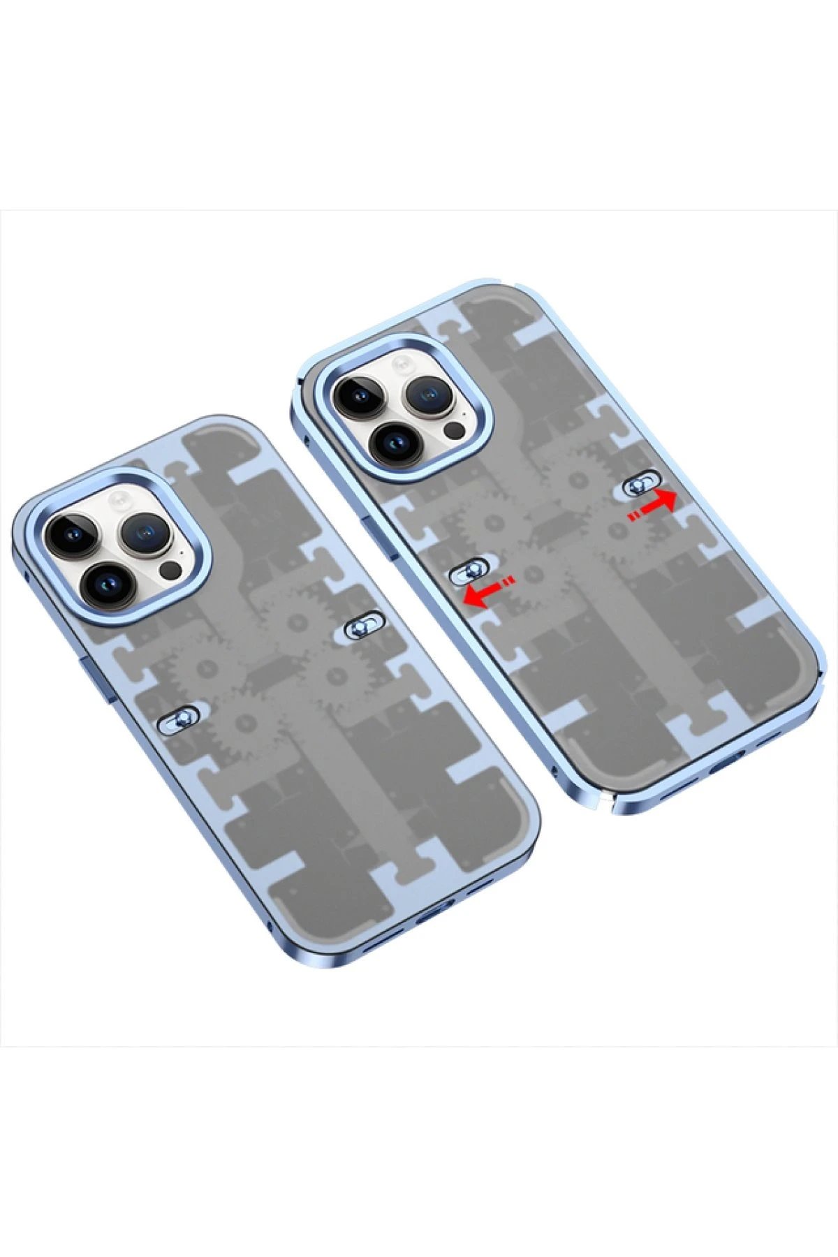 iPhone 14 Pro Kılıf Mekanik Bumper Kapak - Mavi-(5796)