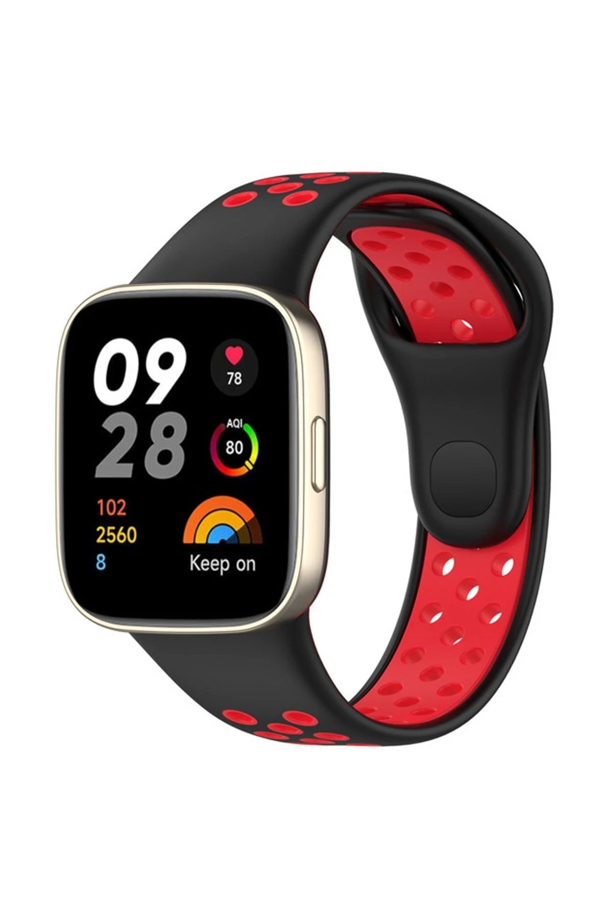 Xiaomi Redmi Watch 3 Spor Delikli Kordon - Siyah-Kırmızı-(5796)