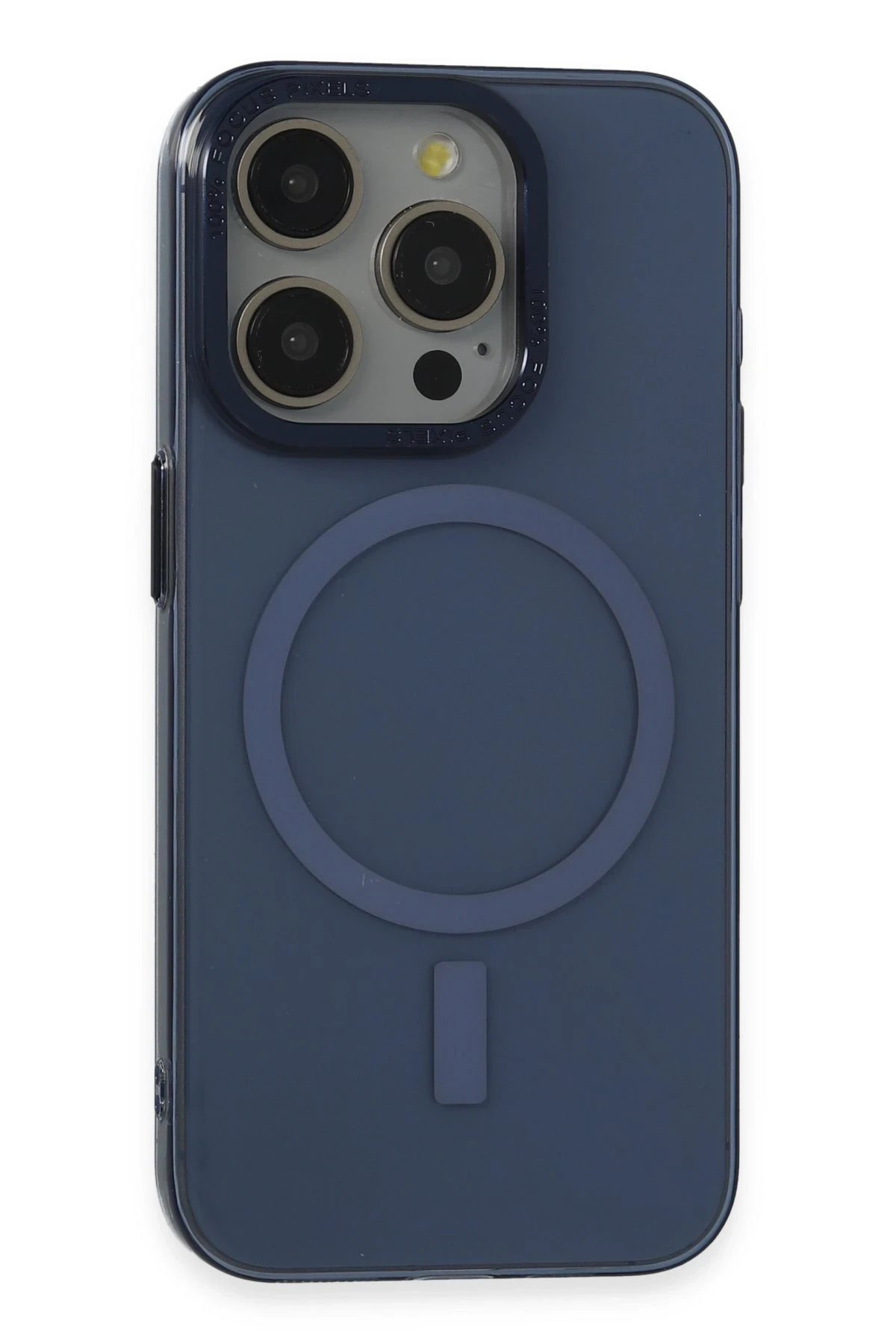 iPhone 15 Pro Kılıf Anka PC Magneticsafe Sert Metal Kapak - Lacivert-(5796)