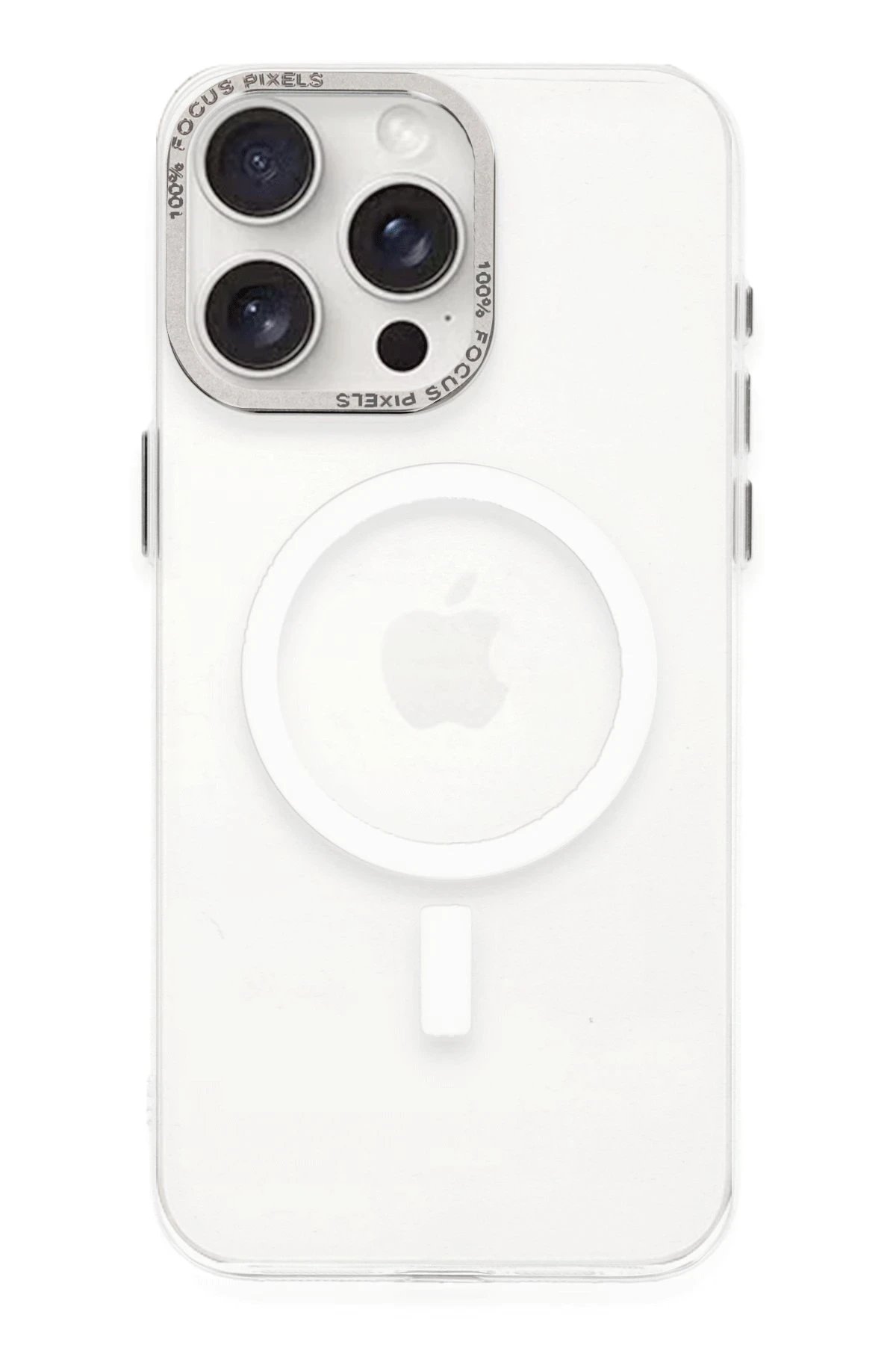 iPhone 15 Pro Kılıf Anka PC Magneticsafe Sert Metal Kapak - Şeffaf-(5796)