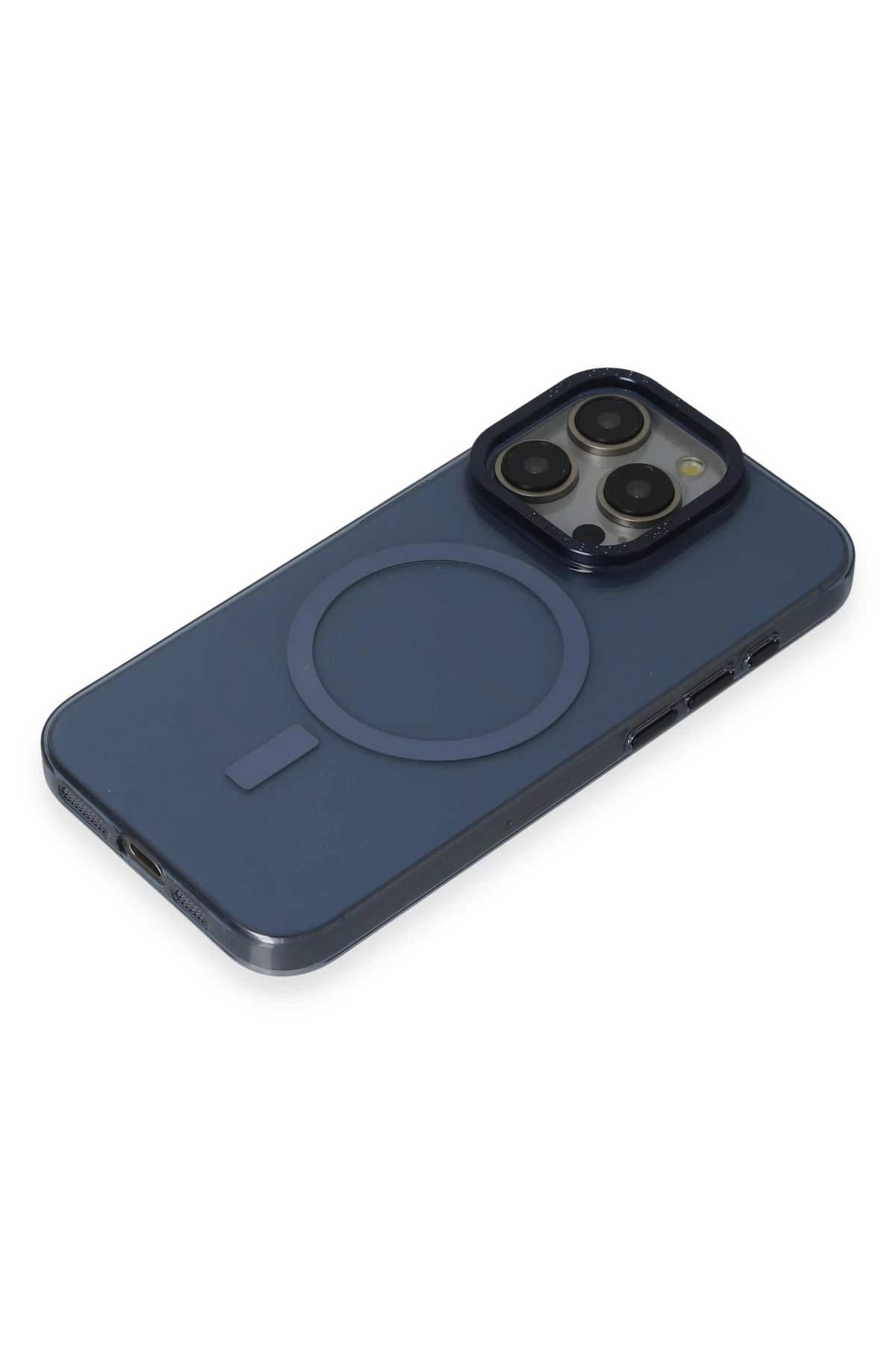 iPhone 15 Pro Max Kılıf Anka PC Magneticsafe Sert Metal Kapak - Lacivert-(5796)