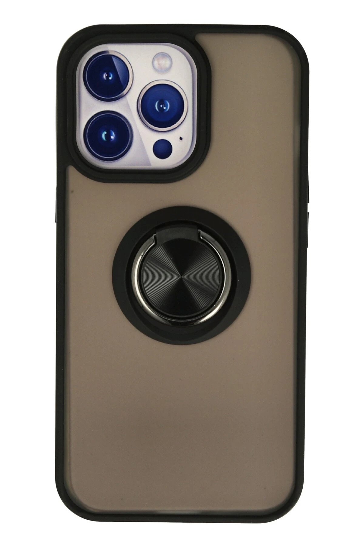 iPhone 15 Pro Kılıf Montreal Yüzüklü Silikon Kapak - Siyah-(5796)