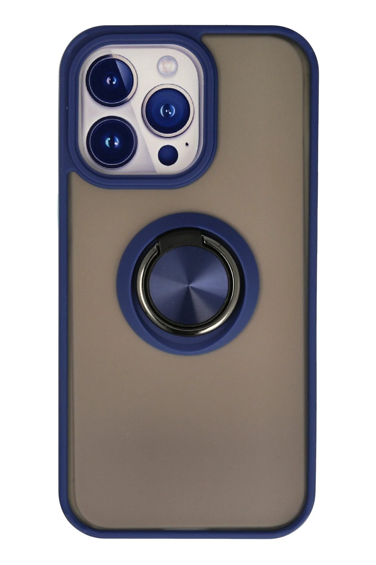 iPhone 15 Pro Kılıf Montreal Yüzüklü Silikon Kapak - Lacivert-(5796)