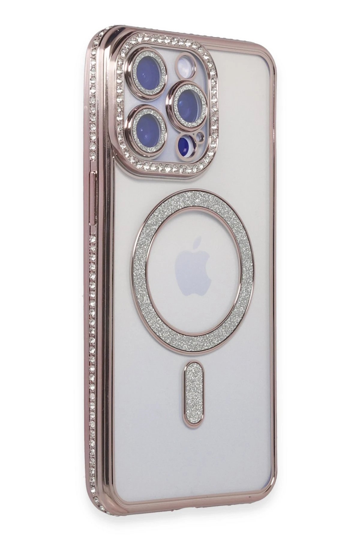 iPhone 15 Pro Kılıf Joke Simli Magneticsafe Kılıf - Pembe-(5796)