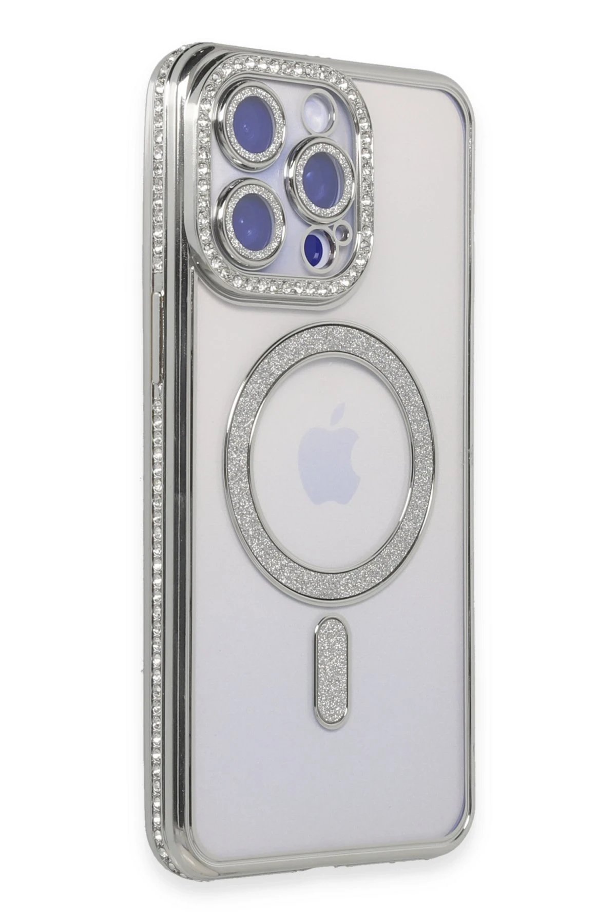 iPhone 15 Pro Max Kılıf Joke Simli Magneticsafe Kılıf - Gümüş-(5796)