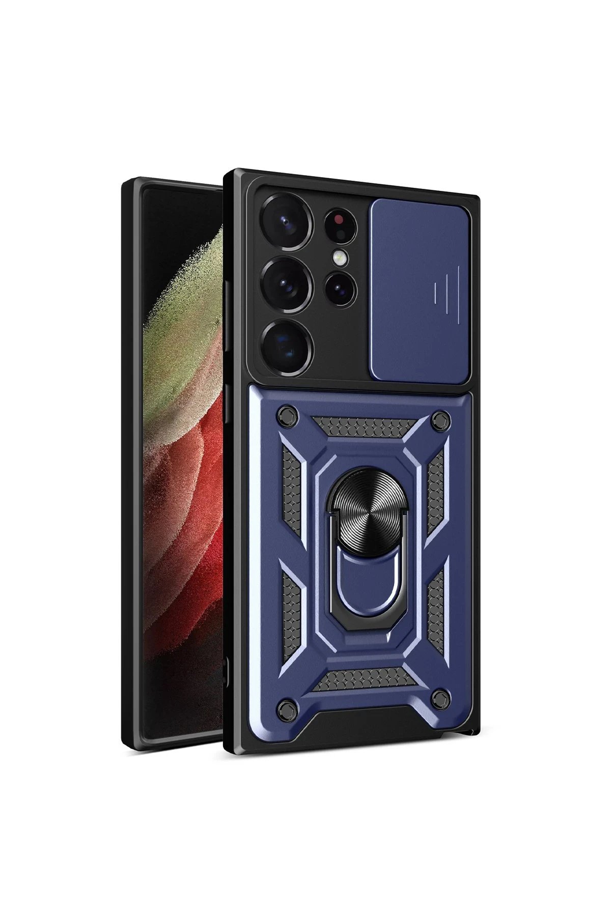 Samsung Galaxy S23 Ultra Kılıf Pars Lens Yüzüklü Silikon - Lacivert-(5796)