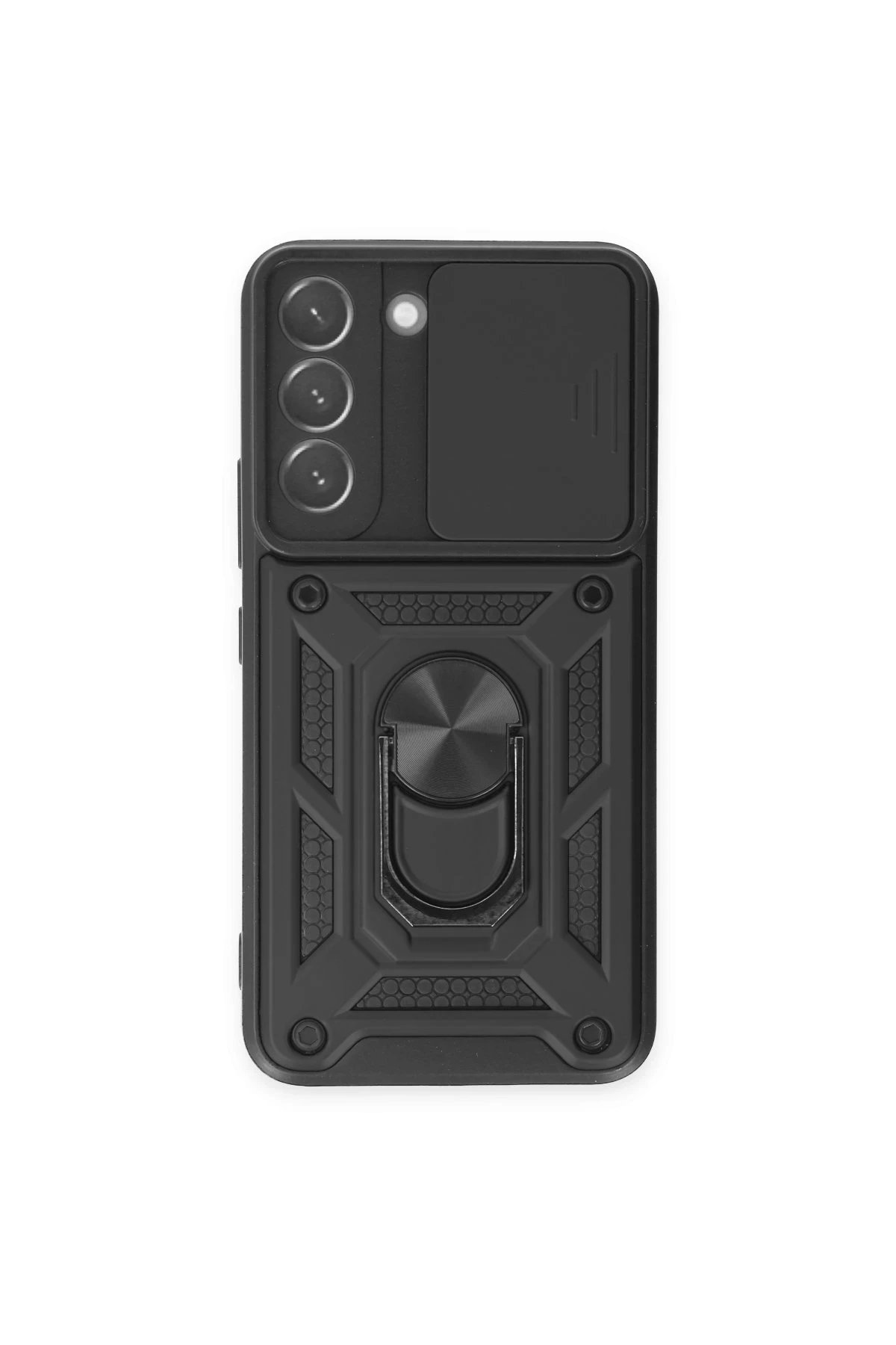 Samsung Galaxy S23 FE Kılıf Pars Lens Yüzüklü Silikon - Siyah-(5796)