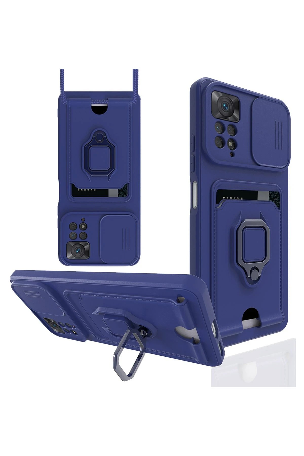 Xiaomi Redmi Note 12 Pro 4G Kılıf Zuma Kartvizitli Yüzüklü Silikon - Lacivert-(5796)