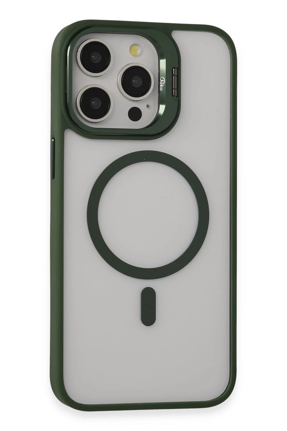 iPhone 15 Pro Max Kılıf Roblox Lens Magsafe Standlı Kapak - Koyu Yeşil-(5796)