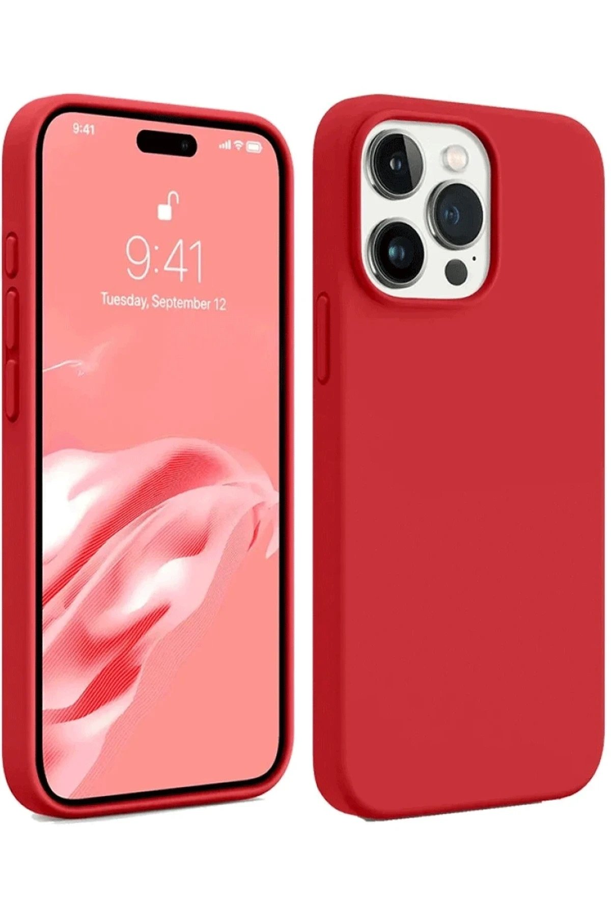 iPhone 15 Pro Max Kılıf First Silikon - Kırmızı-(5796)