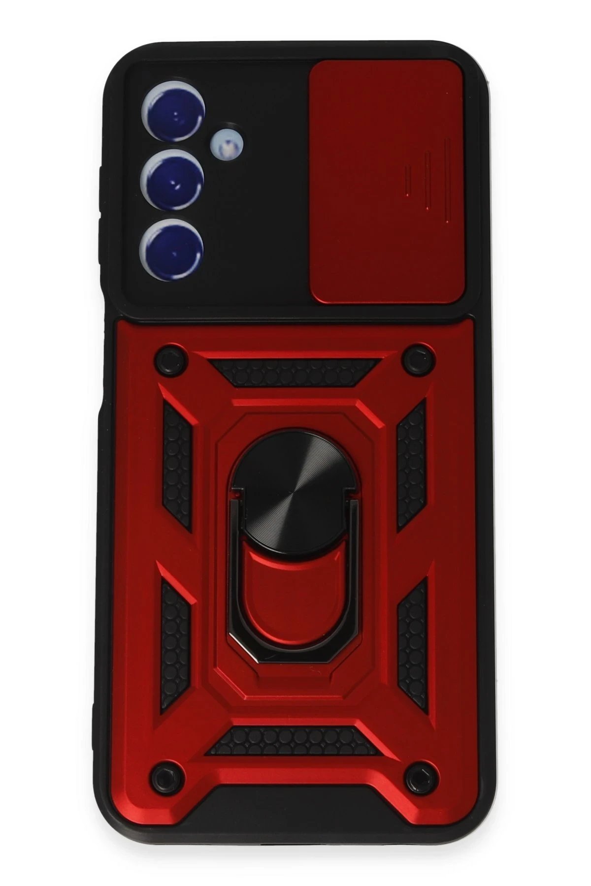 Samsung Galaxy M34 5G Kılıf Pars Lens Yüzüklü Silikon - Kırmızı-(5796)