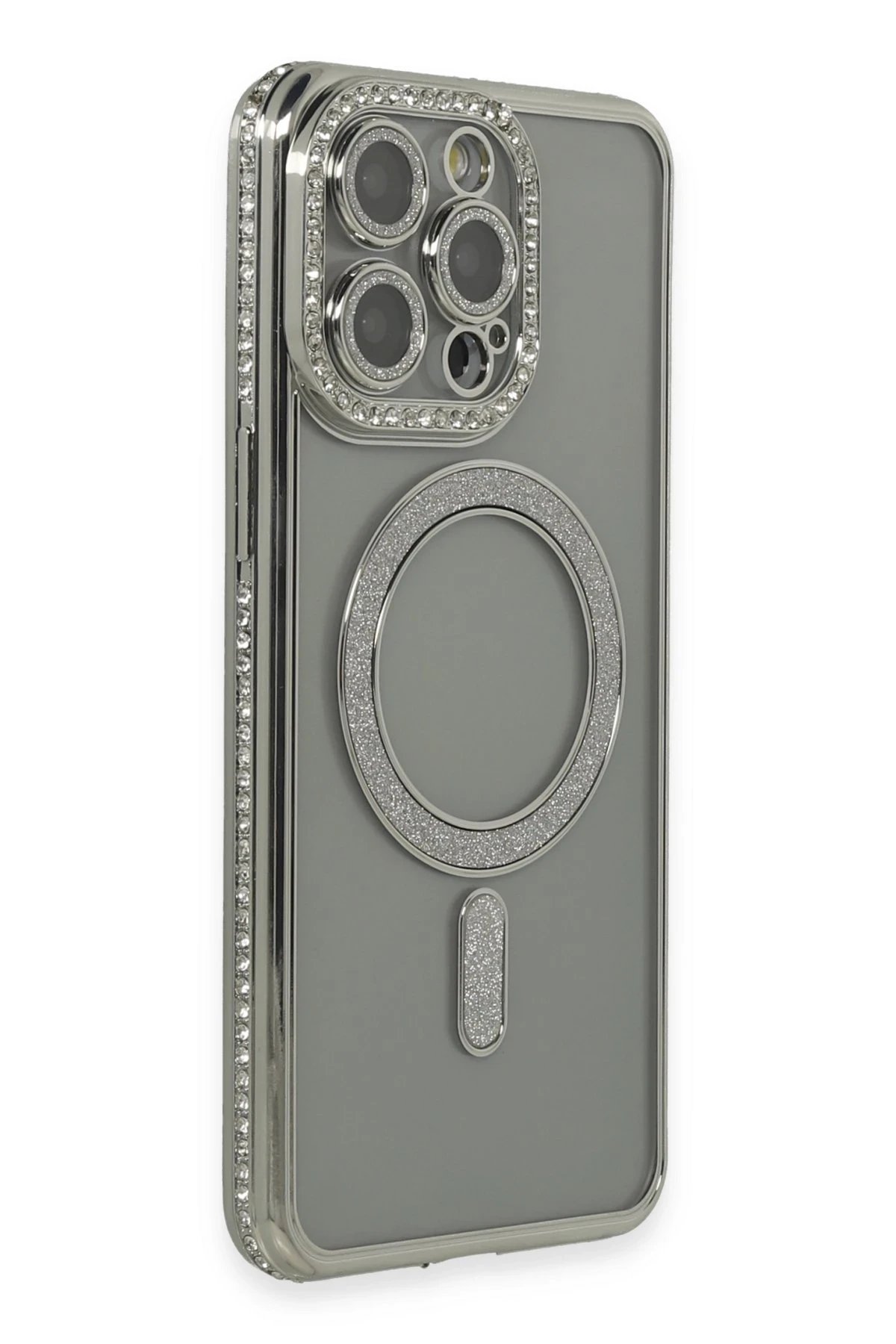 iPhone 15 Pro Kılıf Joke Simli Magneticsafe Kılıf - Gri-(5796)