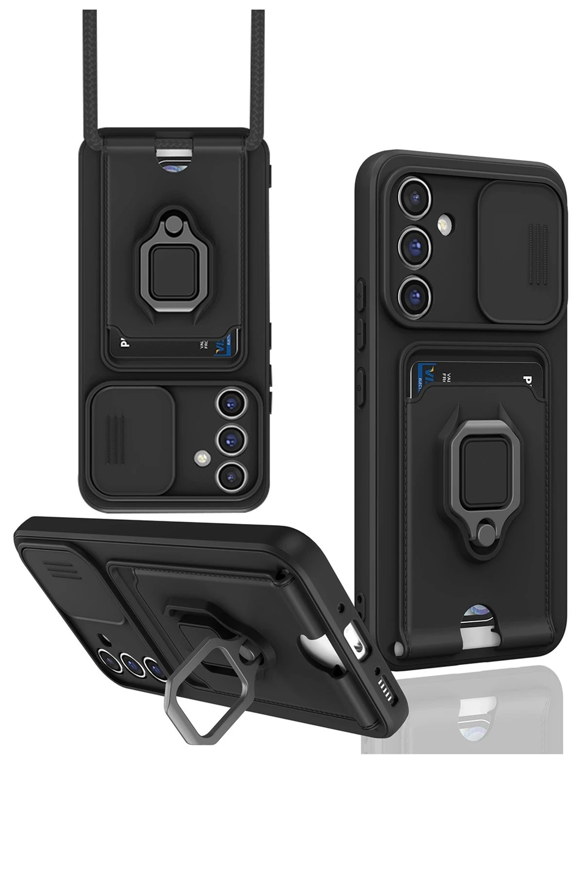 Samsung Galaxy S23 FE Kılıf Zuma Kartvizitli Yüzüklü Silikon - Siyah-(5796)