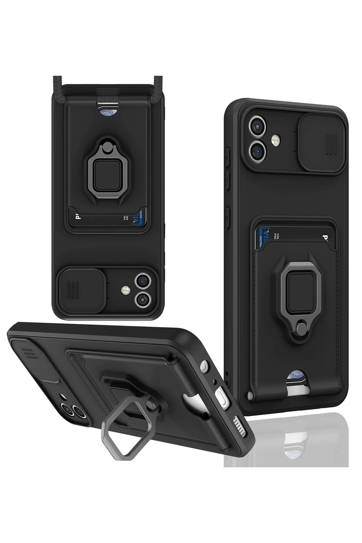 Samsung Galaxy A05 Kılıf Zuma Kartvizitli Yüzüklü Silikon - Siyah-(5796)