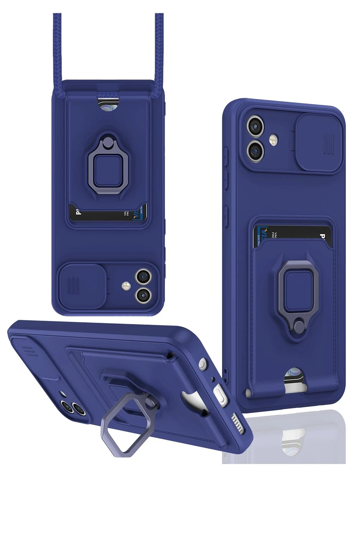 Samsung Galaxy A05 Kılıf Zuma Kartvizitli Yüzüklü Silikon - Lacivert-(5796)