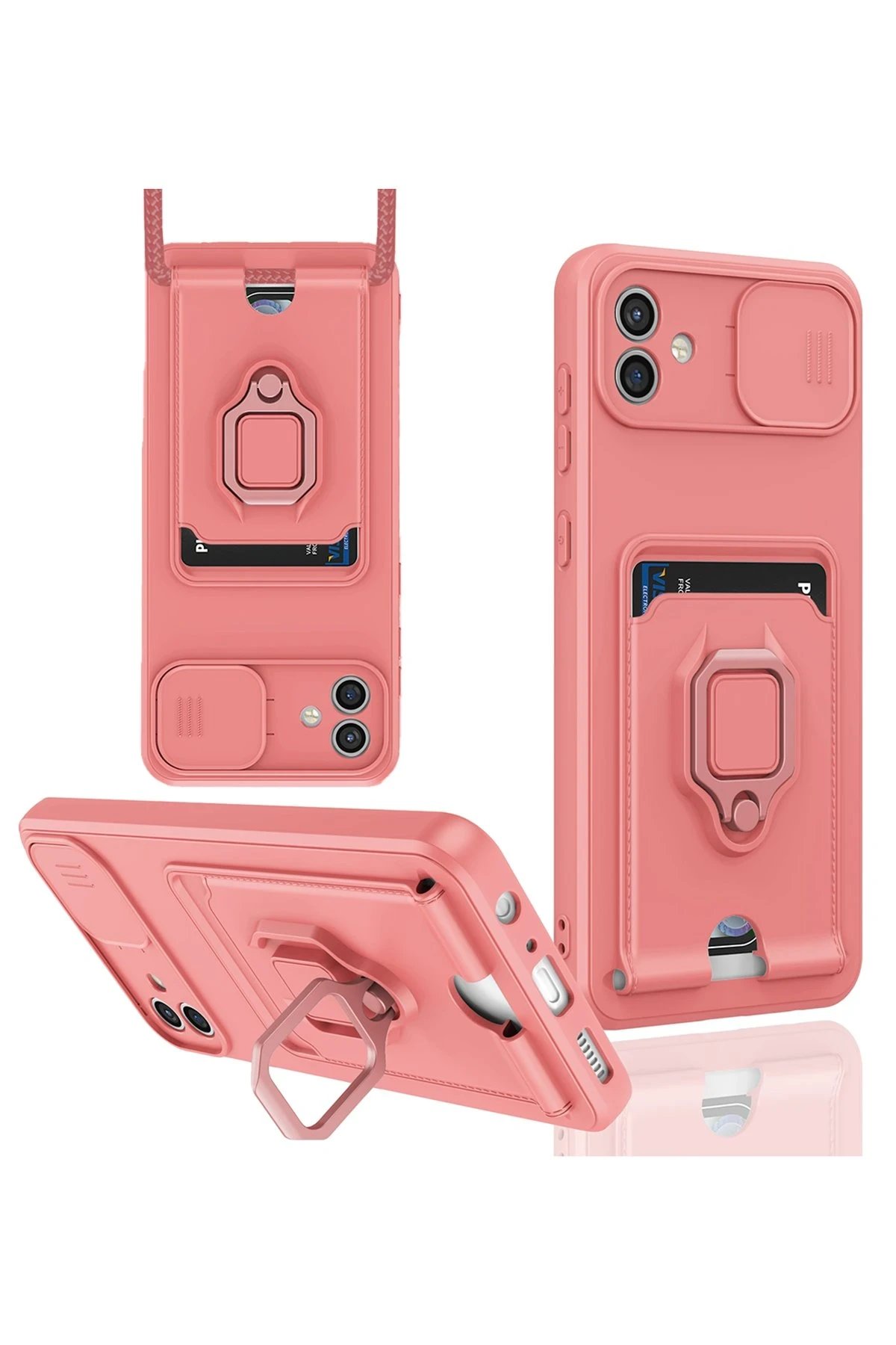 Samsung Galaxy A05 Kılıf Zuma Kartvizitli Yüzüklü Silikon - Pembe-(5796)