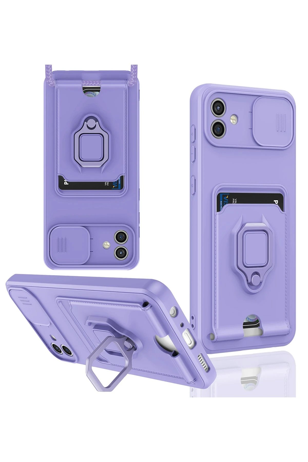 Samsung Galaxy A05 Kılıf Zuma Kartvizitli Yüzüklü Silikon - Lila-(5796)